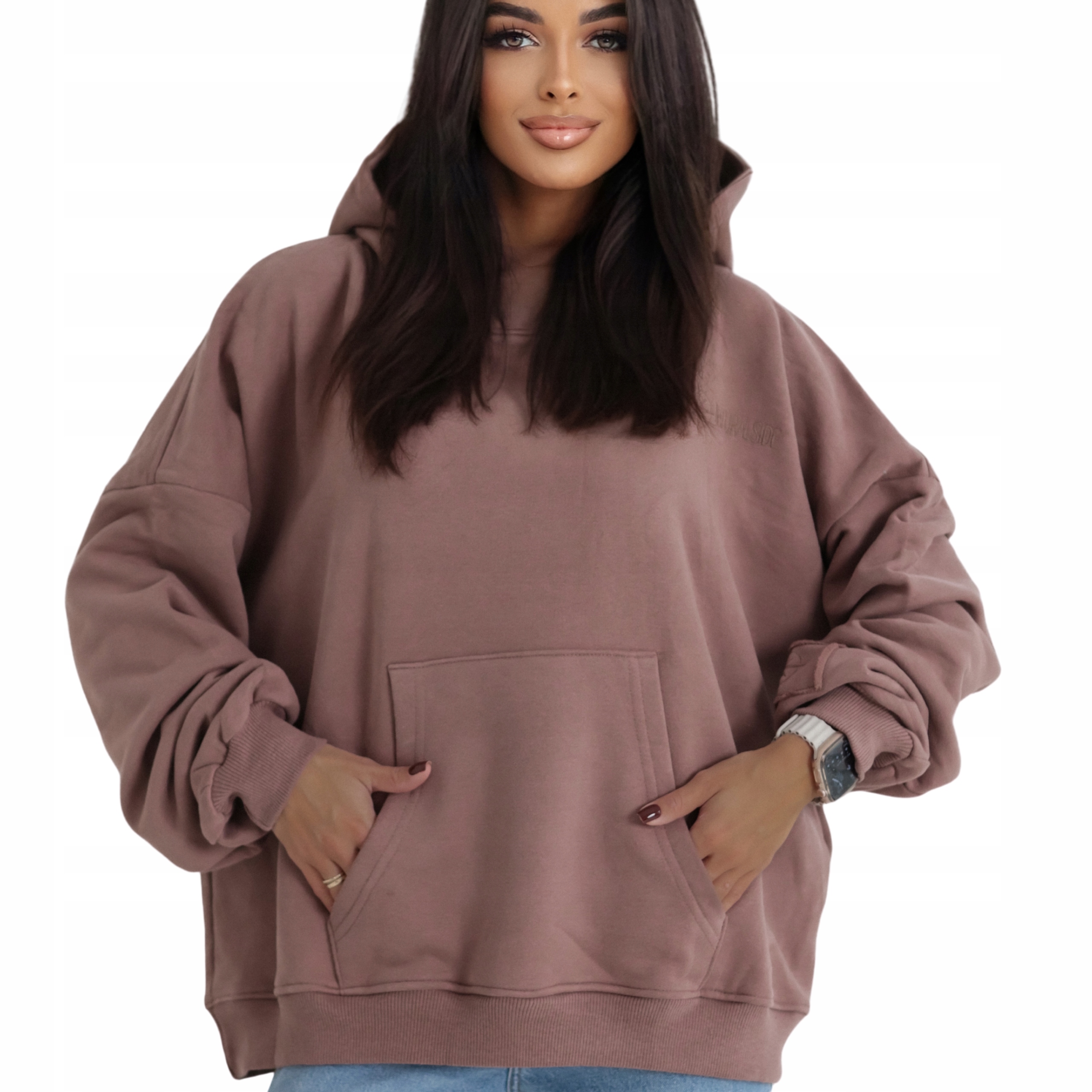 Dámská oversize Mikina s kapucí s kapucí klokanka vzorem Premium hnědá XL/XXL
