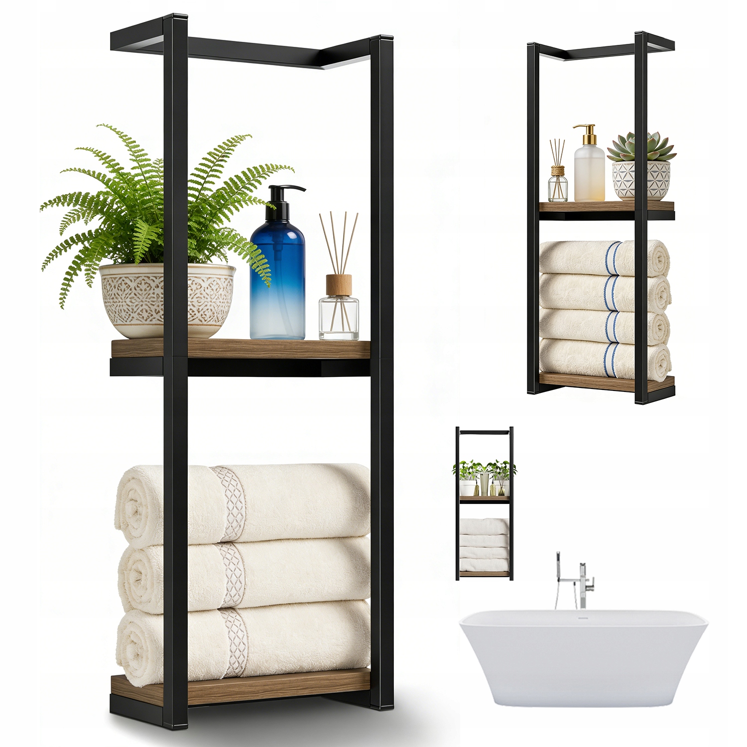 Koupelnový Věšák Na Ručníky Držák Loft Dřevo Kov Pion 77 cm