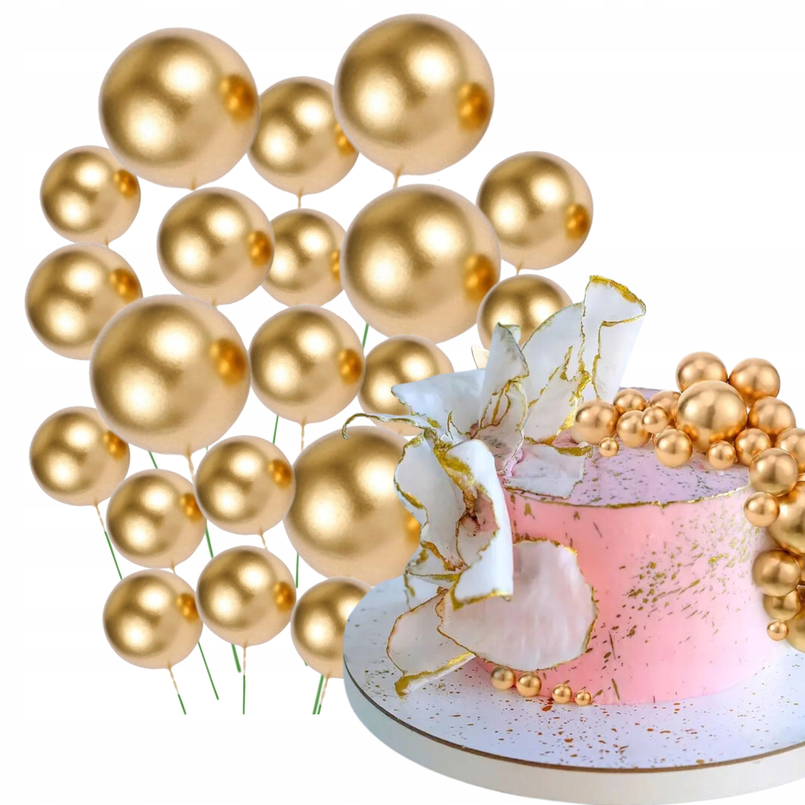 Złote Kule Kulki Dekoracja Na Tort Ciasto Na Piku 20 sztuk topper toper