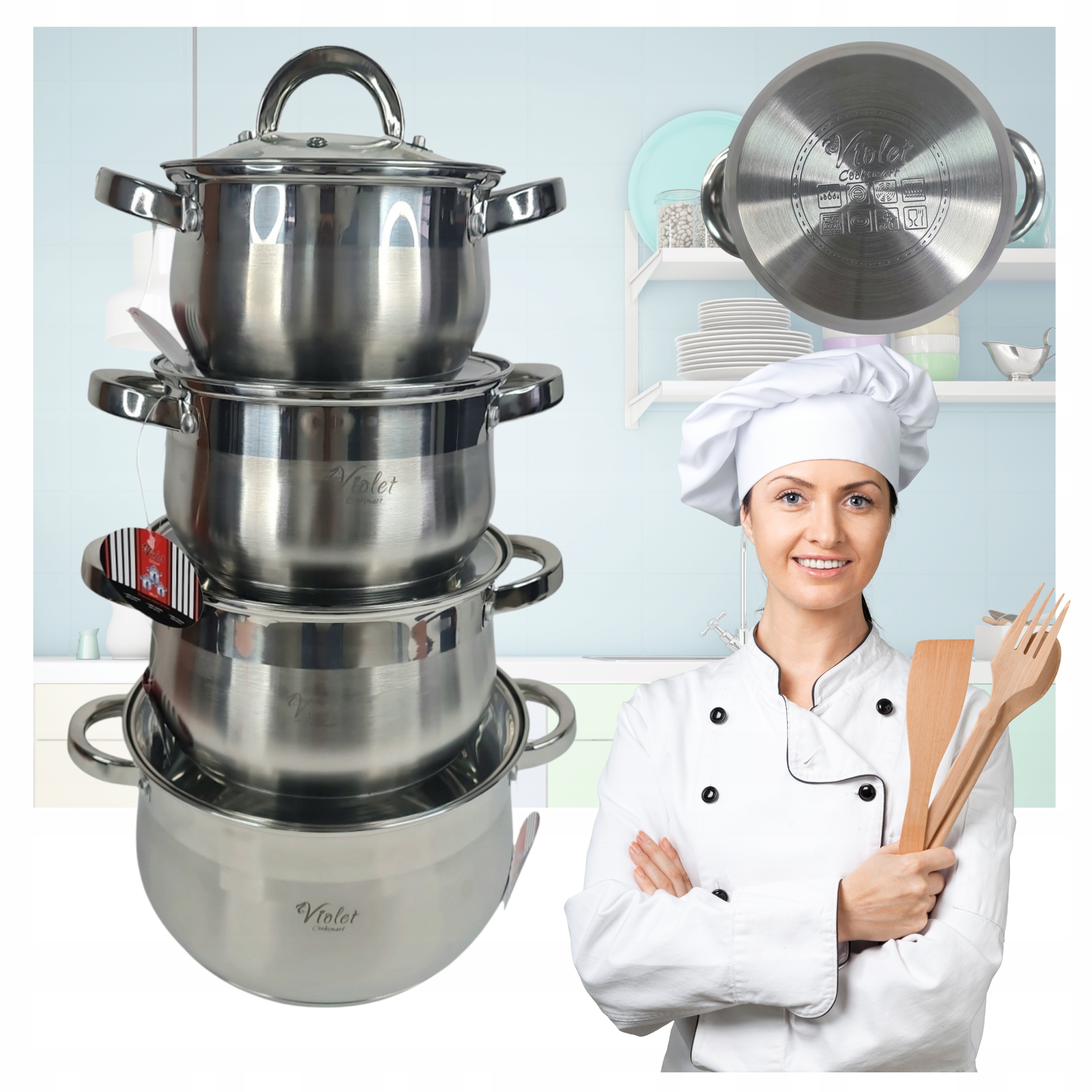 Sada Hrnců Ø16/18/20/24 CM Komplet Nerezová Ocel Indukce