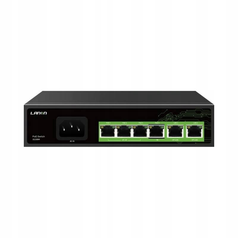 Switch PoE 4 Porty 2 Uplink Lanon LN-S42-65W HI-PoE Extended Do 250m