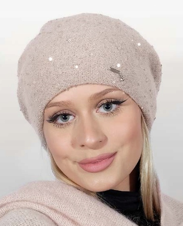 vlněná exkluzivní italská čepice Vizio Tresor Swarovski Béžové Břízo