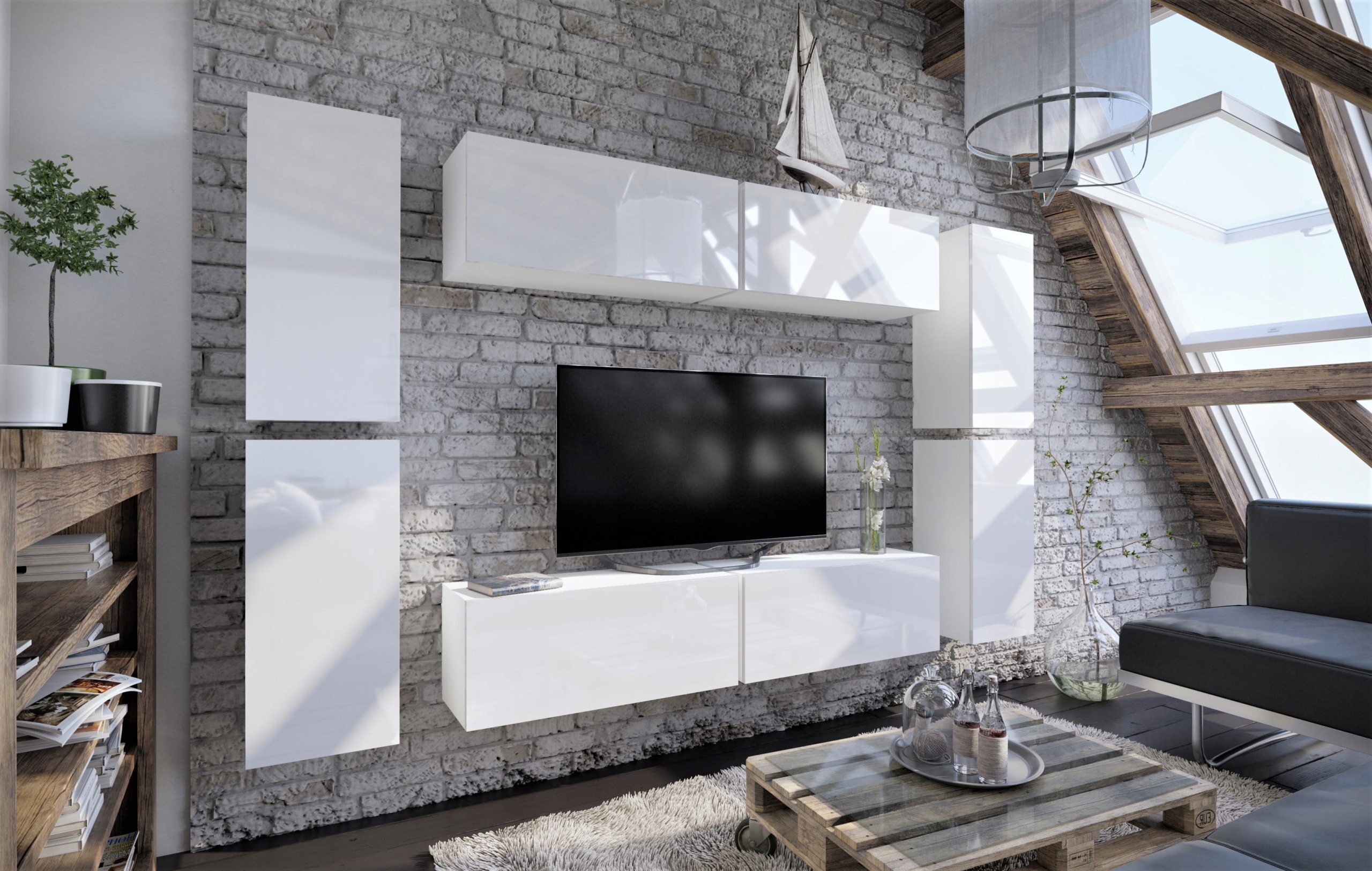 MEBLOŚCIANKA Z SZAFKAMI RTV BAHAMA B2 MODUŁOWA Kolor mebla czarny