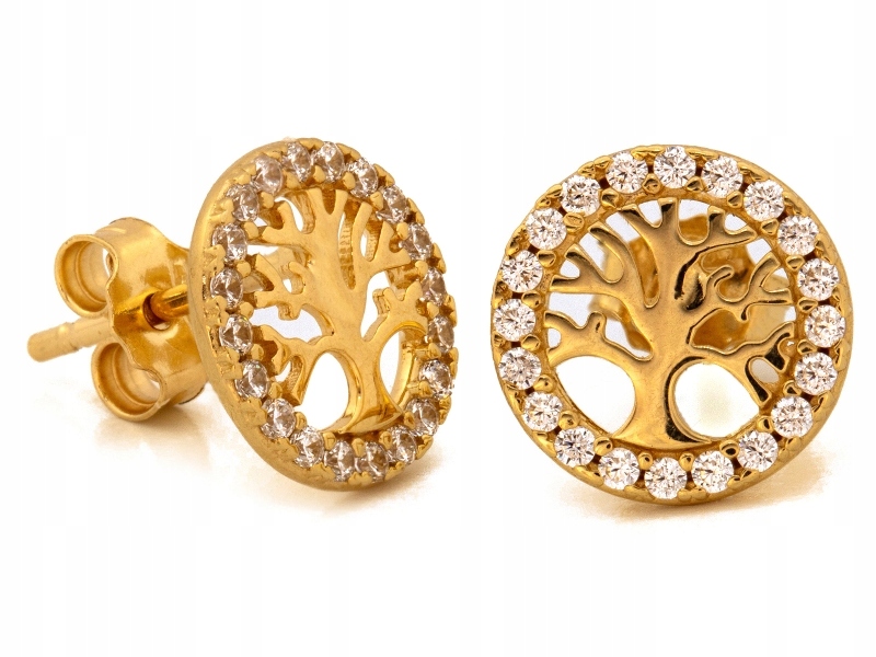 Náušnice Ze Zlata 585 kulaté s stromkem štěstí a zirkony