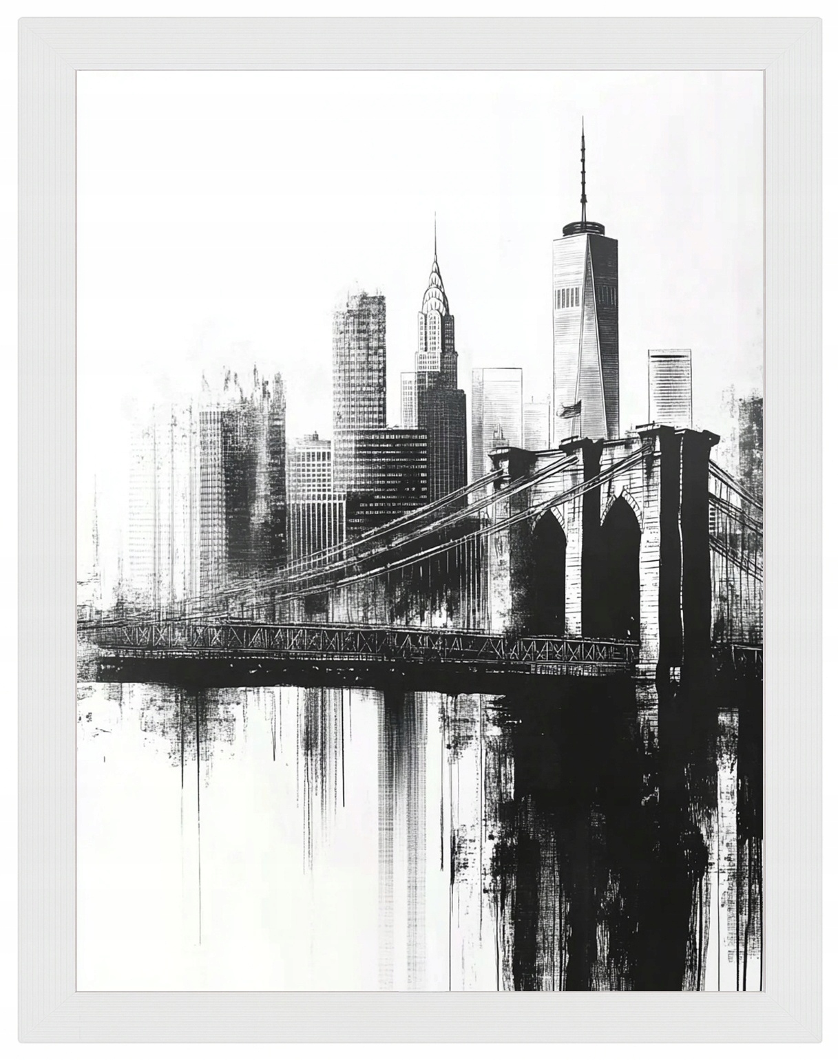 Plakát Rámeček Dřevo Krajina Skica New York Manhattan Panorama 60x80