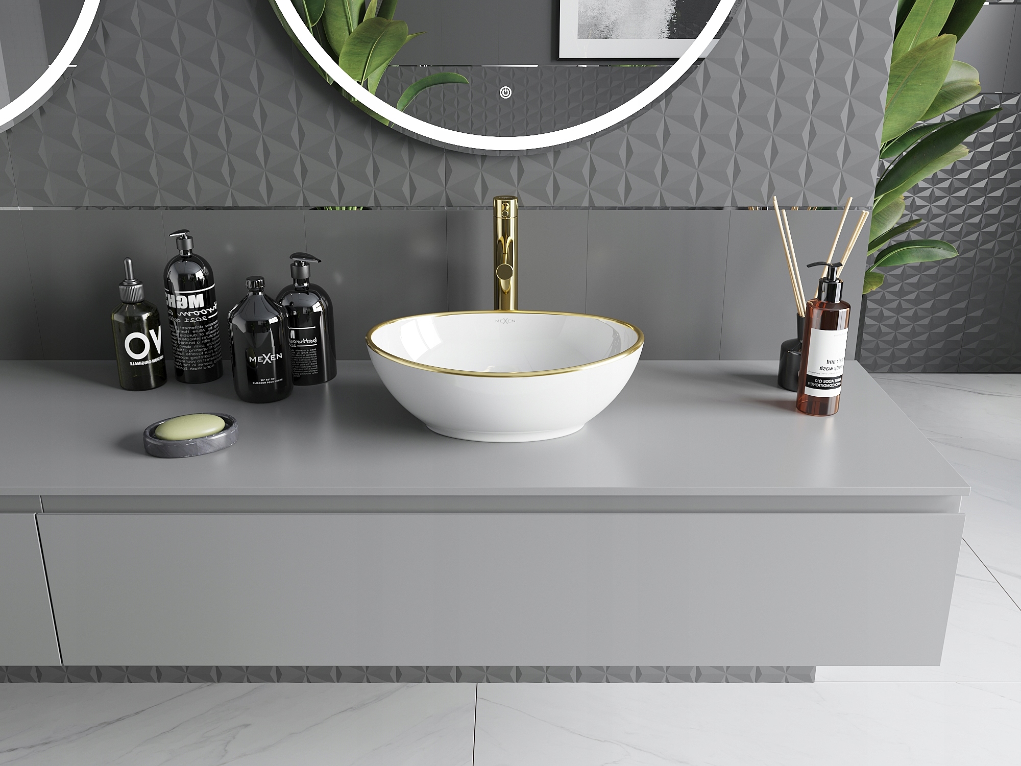 MEXEN ELZA UMYWALKA NABLATOWA 40 x 33 CM BIAŁA ZŁOTY RANT Marka Mexen