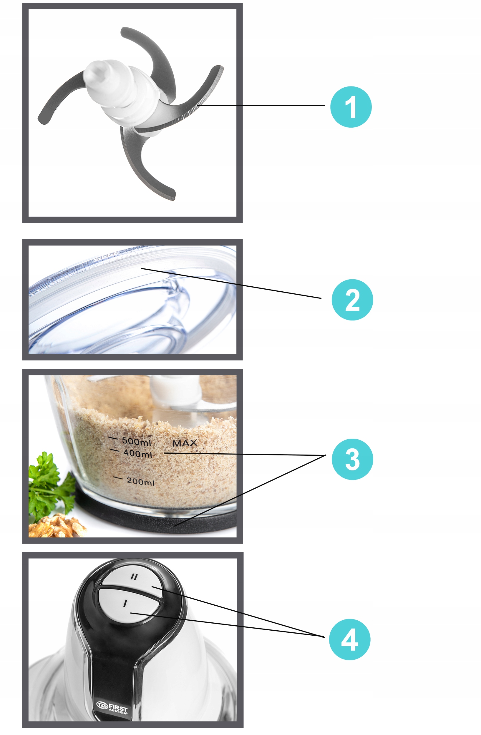 Rozdrabniacz SIEKACZ 1200 ml 4 NOŻE FIRST AUSTRIA Liczba poziomów prędkości 2