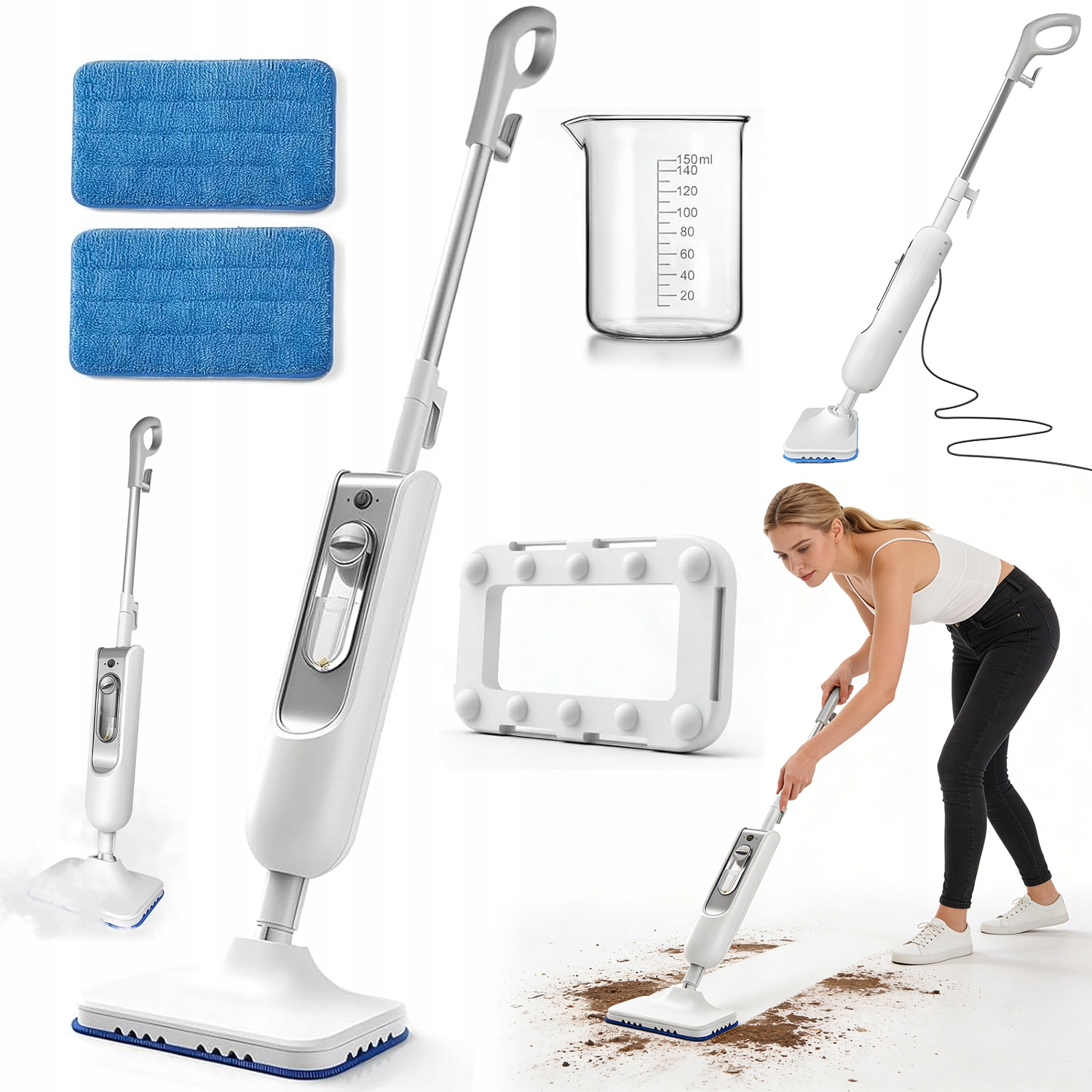 Parní Mop 1500 W 400 ML 2 Rychlosti, Multifunkční Myčka Na Podlahy Nábytku
