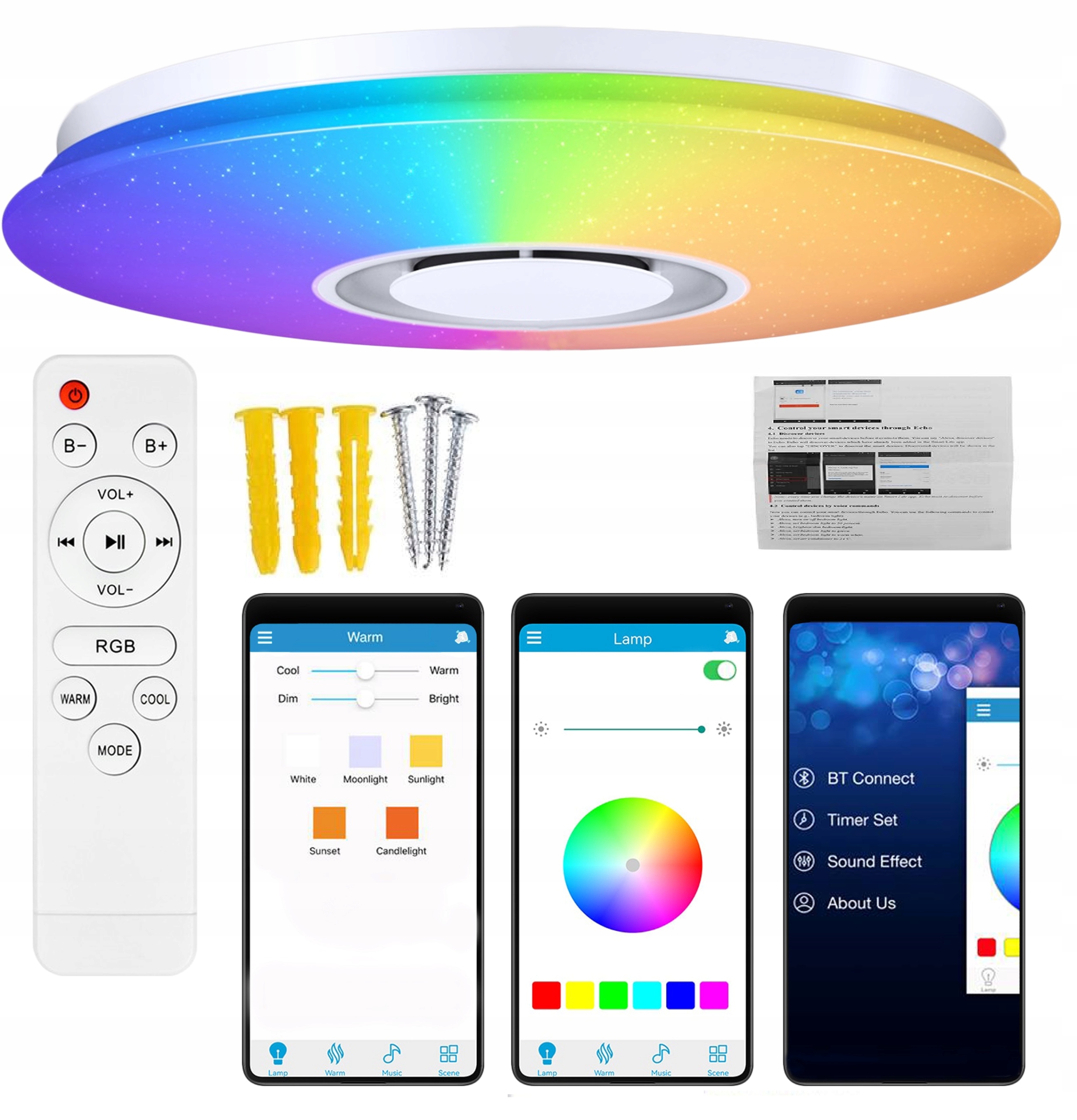 

Plafon Led Lampa Bluetooth Głośnik Rgb 60W 40cm
