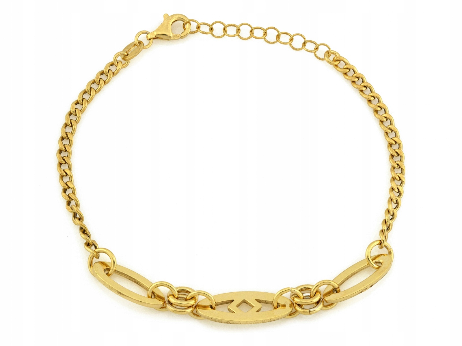 Stříbrný pozlacený náramek 925, pancířová vazba s Velkými Články pro ni