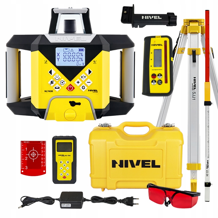 NIVEL SYSTEM NIWELATOR LASEROWY NL740R+STATYW+ŁATA | SPADKI 10% | LCD| 700m