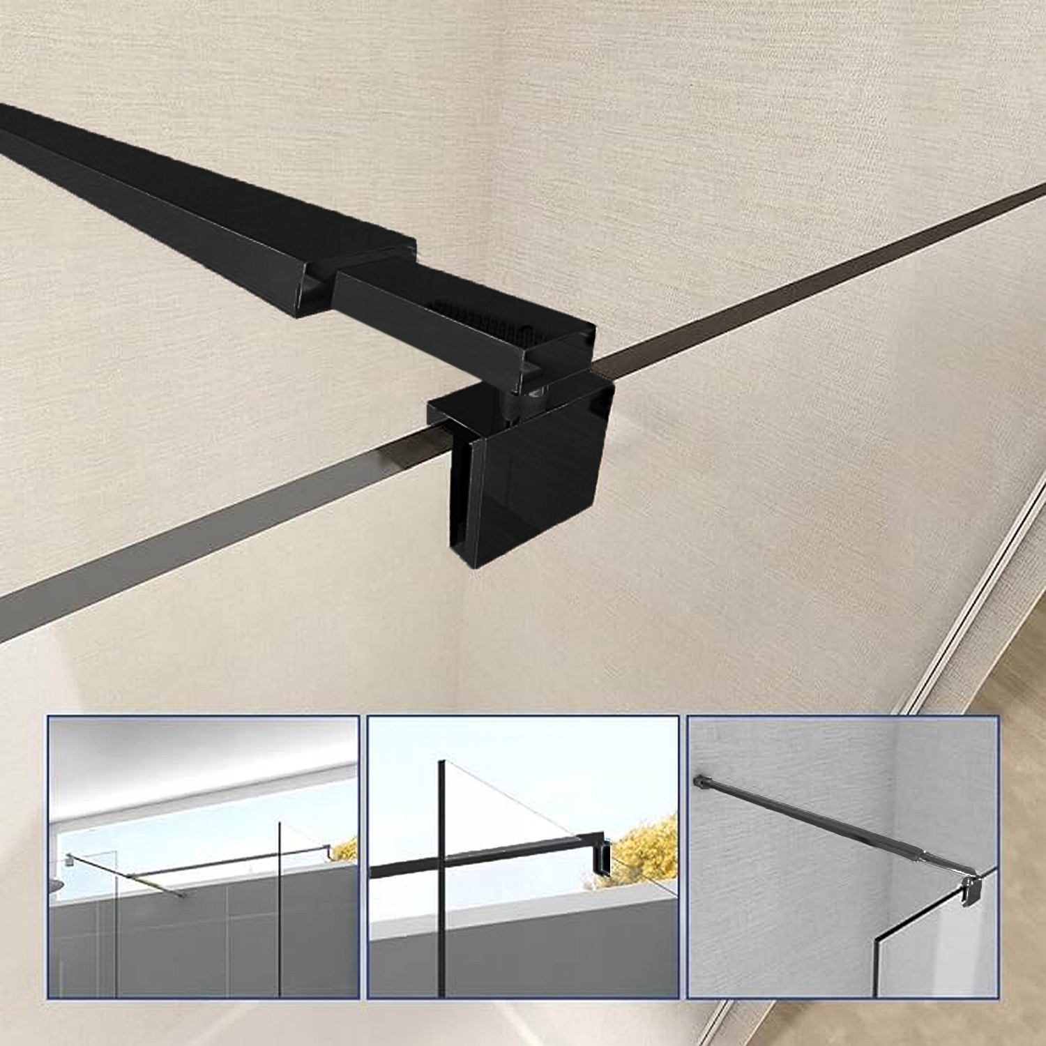 SZYBA PRYSZNICOWA CZARNA 90 CM ŚCIANKA Z WIESZAKIEM POD PRYSZNIC BLACK SOLA Rodzaj ścianka