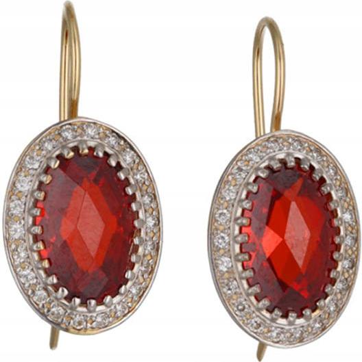 Zlaté náušnice 585 elegantní rubínové oválné elegantní vzor pro ni 14kt