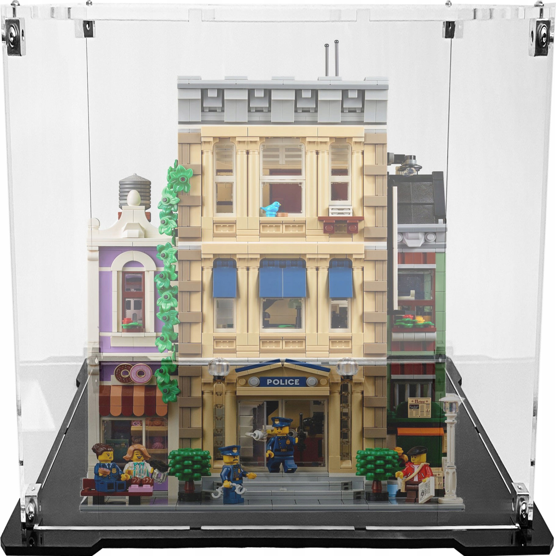 Vitrína s černou základnou pro Lego 10278 Creator Expert Policejní stanice
