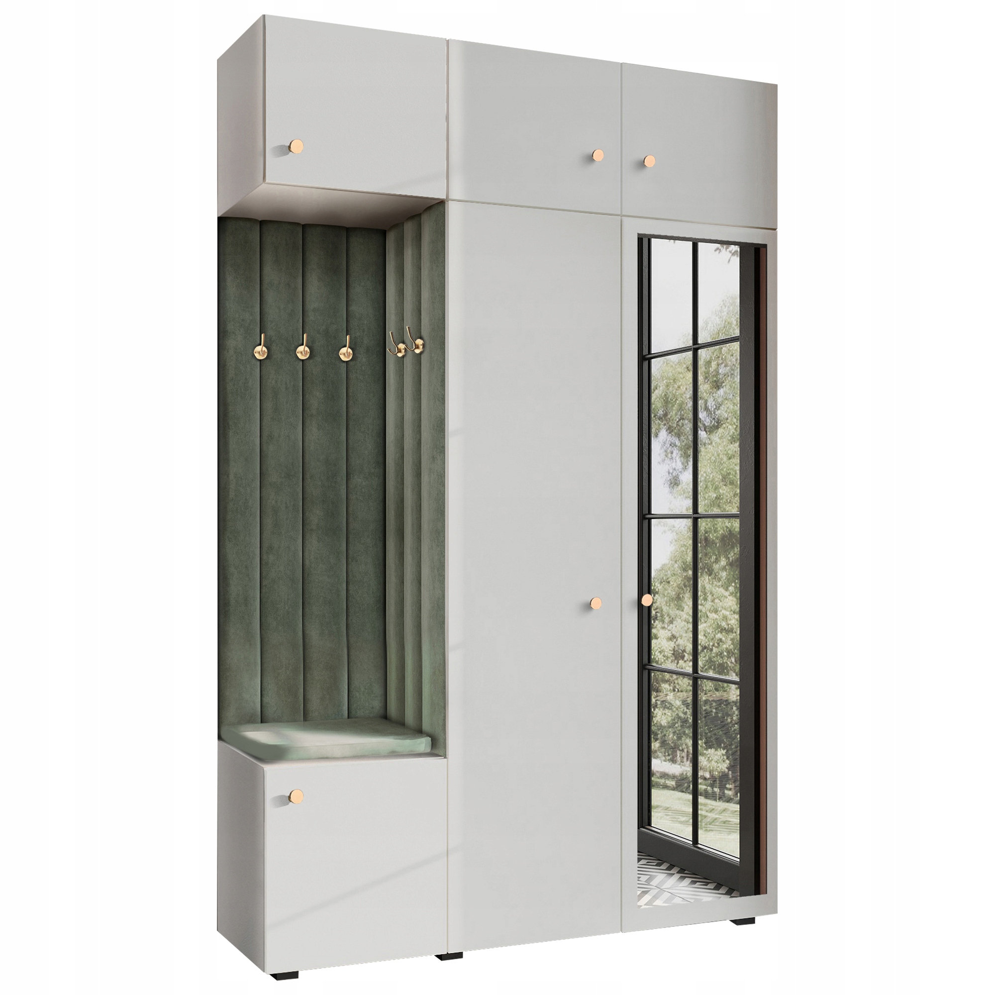 Šatník Do Předsíně Sedák Zrcadlo Bílá Knoflíková Zlatá 33