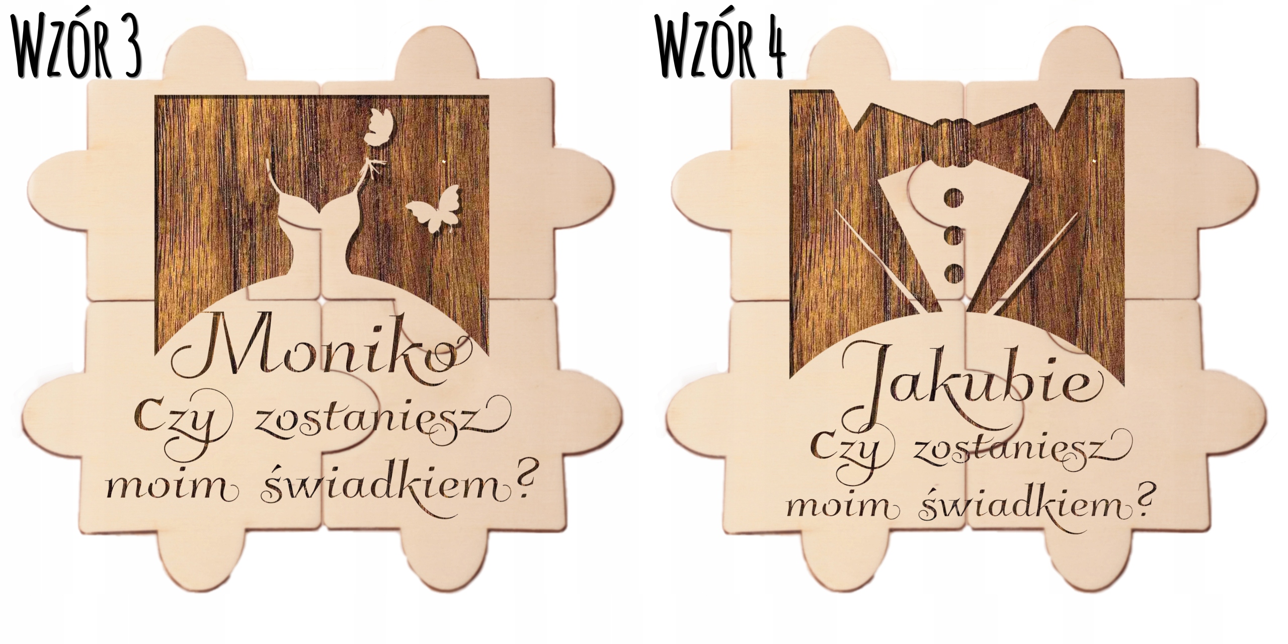 ZAPROSZENIE ŚWIADKÓW - 4 PUZZLE PROŚBA O ŚWIADKOWANIE PUDEŁKO GRAWER NADRUK Wykończenie papieru nie dotyczy