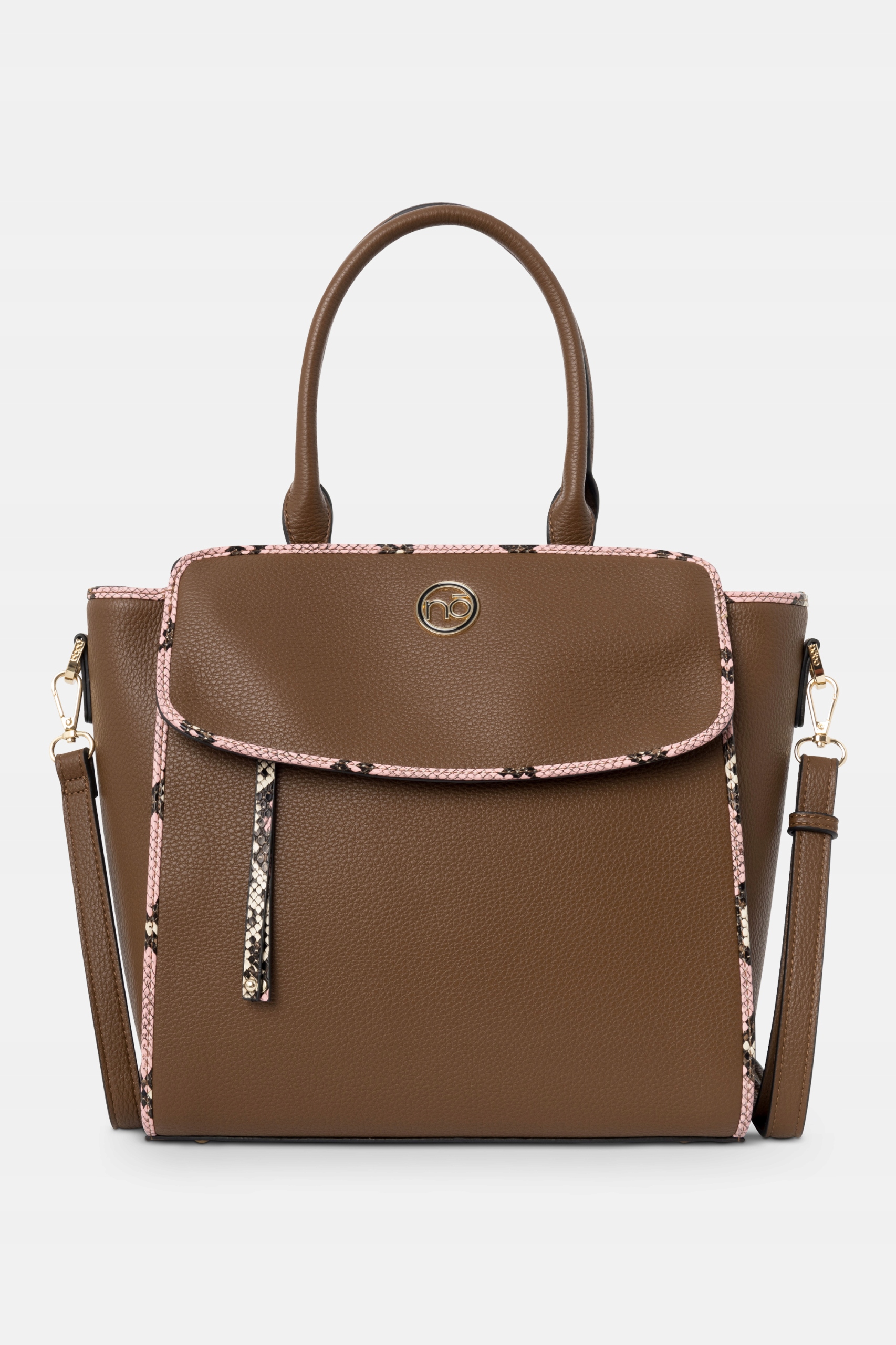 DAMSKA TOREBKA KUFEREK NOBO Z WĘŻOWYMI LAMÓWKAMI BRĄZOWA ELEGANCKA Wielkość duża (mieszcząca A4)