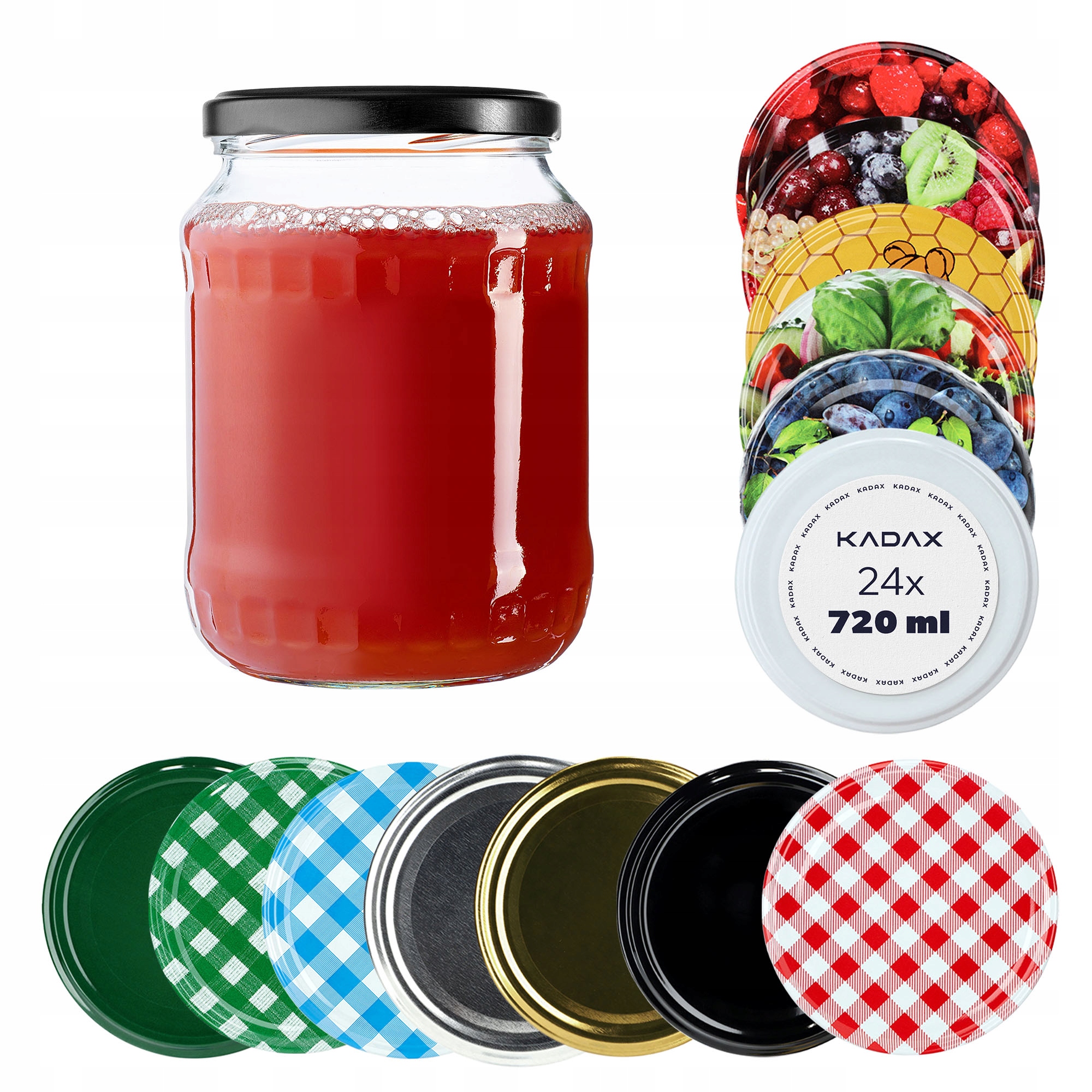 24x Skleněná Zavařovací Sklenice 720ml Džem Horky Šroubovací Víčko 82mm