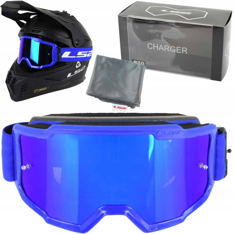 Gogle Cross Enduro LS2 Charger Niebieskie Szyba Lustrzanka