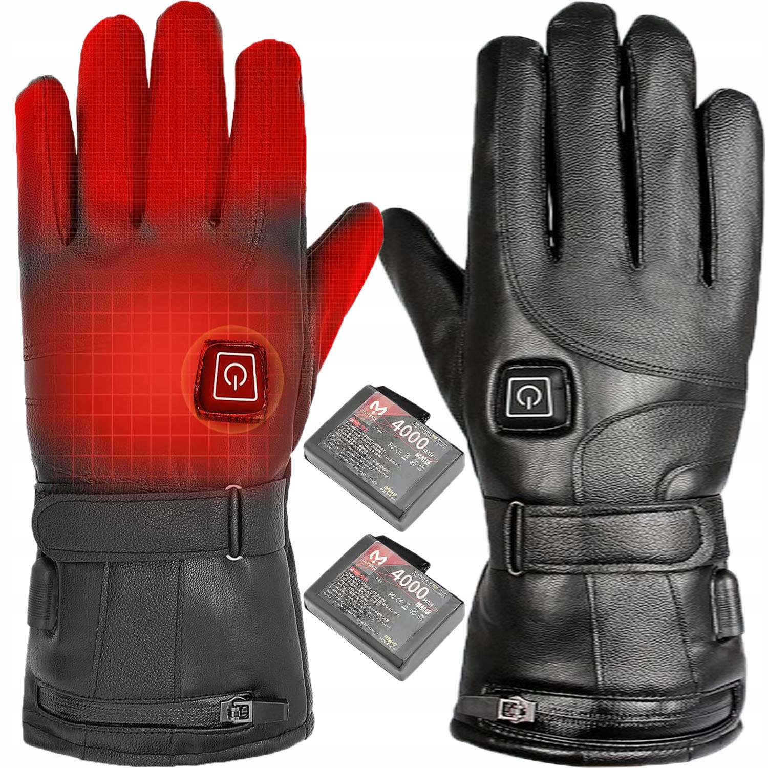 Podgrzewane Rękawice Motocykl Wiatroszczelna Skórzane Ciepły Grube 4000MAH