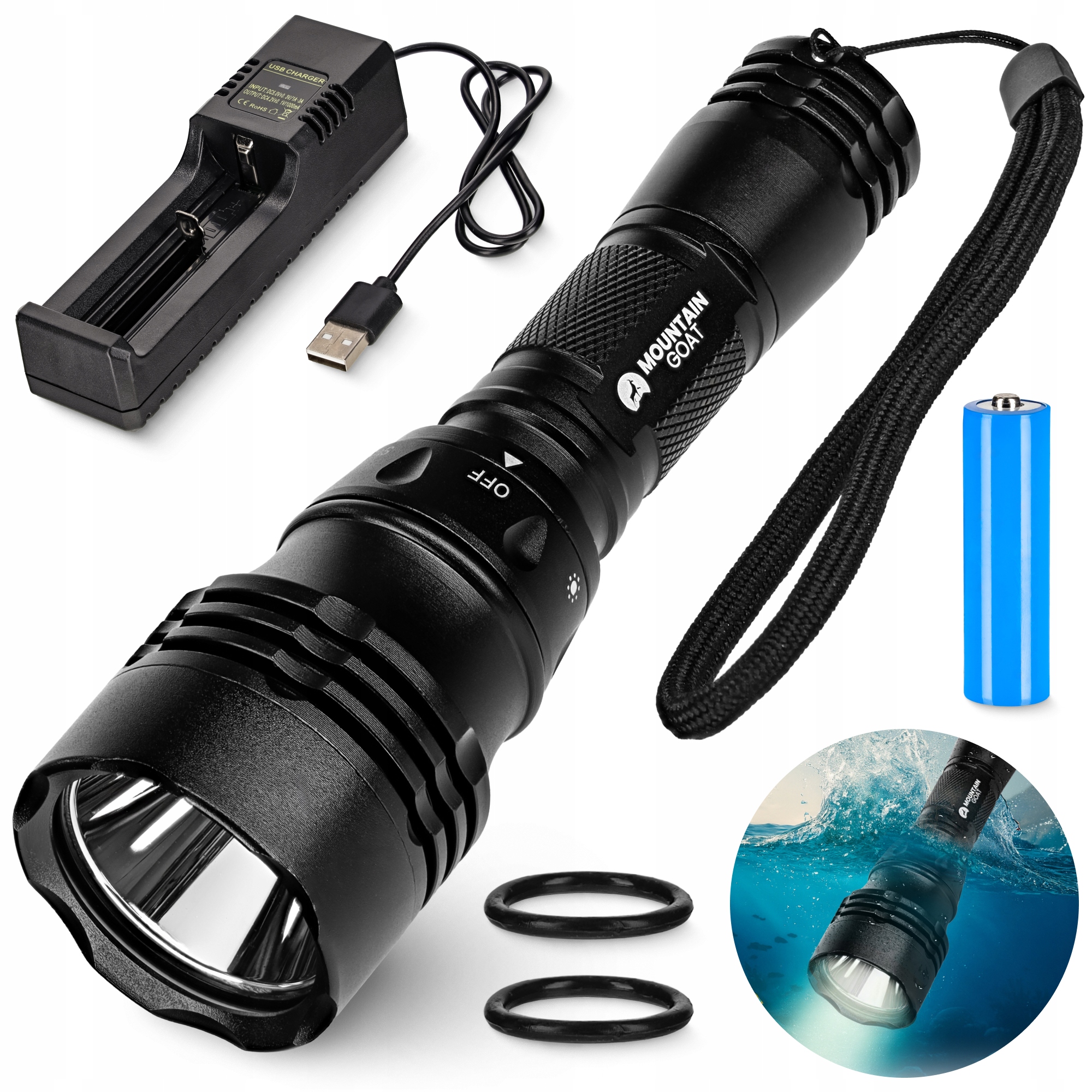 Latarka Nurkowa Led Podwodna Wodoodporna Mocna Tryby Akumulatorowa