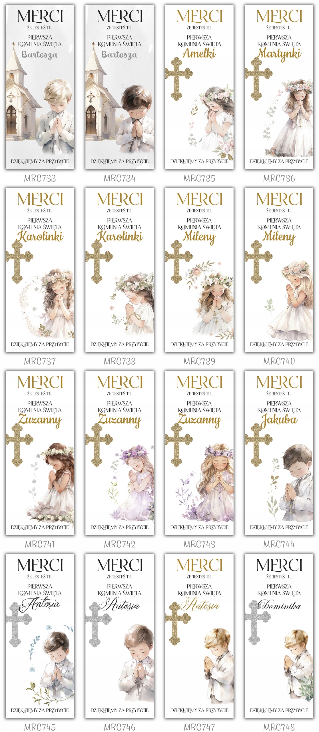 Podziękowanie dla gości MERCI na komunia 6 szt Okazje komunia