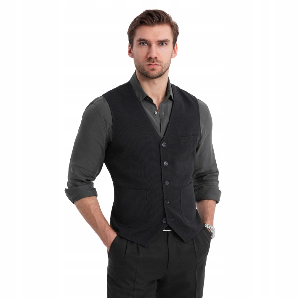 Přizpůsobená strukturovaná pánská vesta černá Ombre OM-BLZV-0146 V1 vel. L