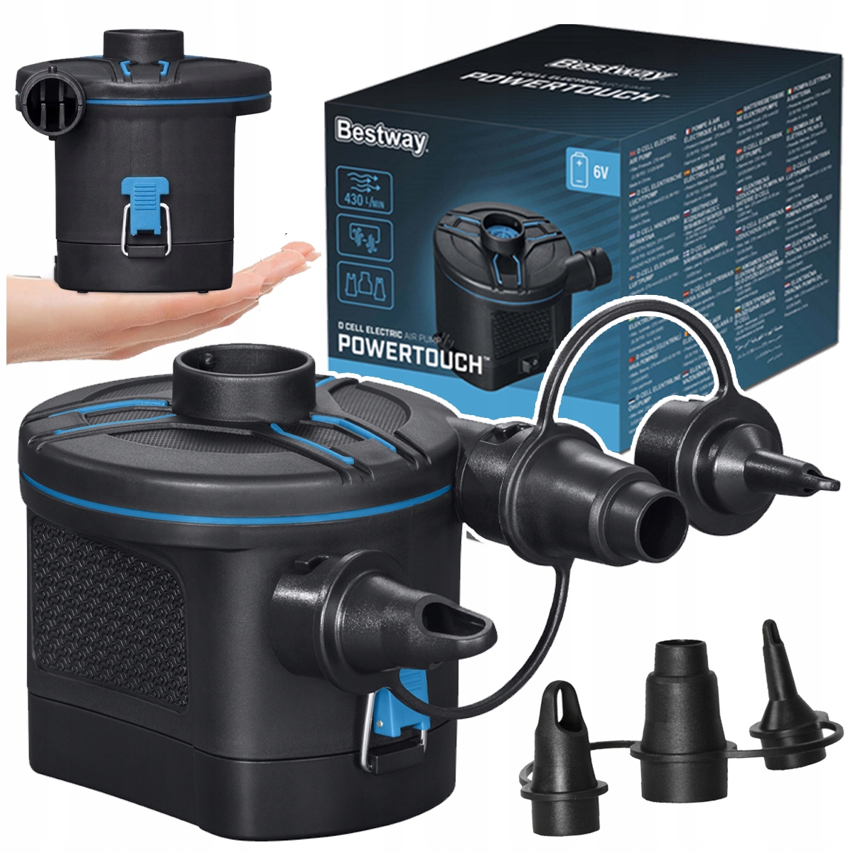 Pompka Elektryczna Do Materaca Basenu na baterie Bestway 62254 3 Końcówki