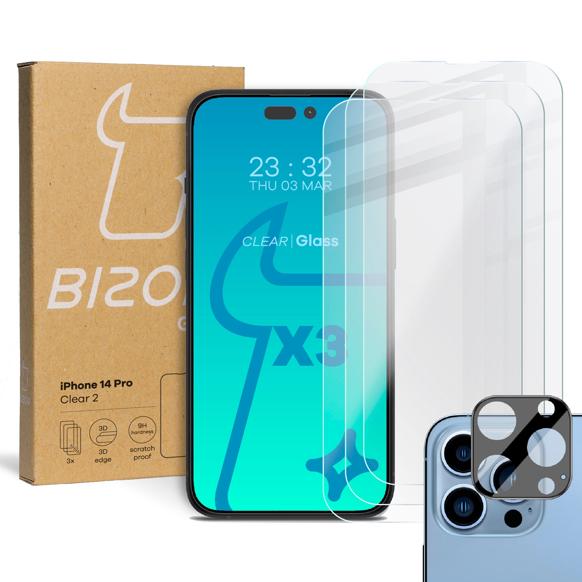 

3x Szkło szybka na aparat Bizon do iPhone 14 Pro