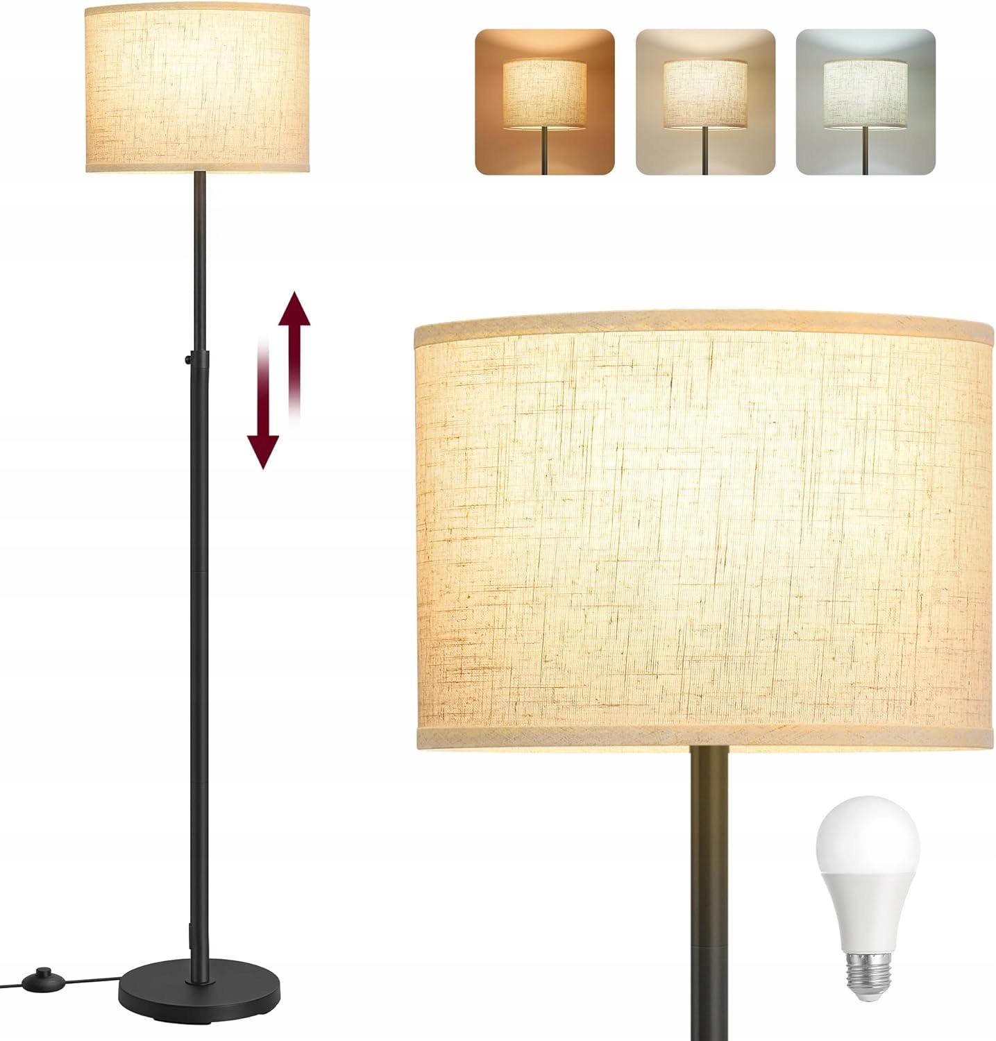 Vasagle Led stojací lampa nastavitelná výška 3 barvy světla černá