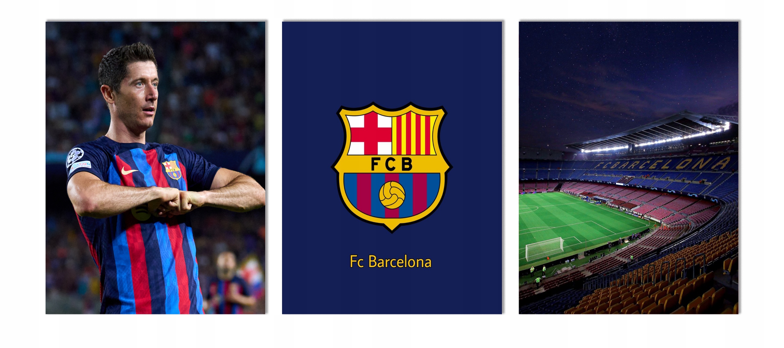 Sada obrazů Barcelona Robert Lewandowski 3 kusy triptych 40x90 cm