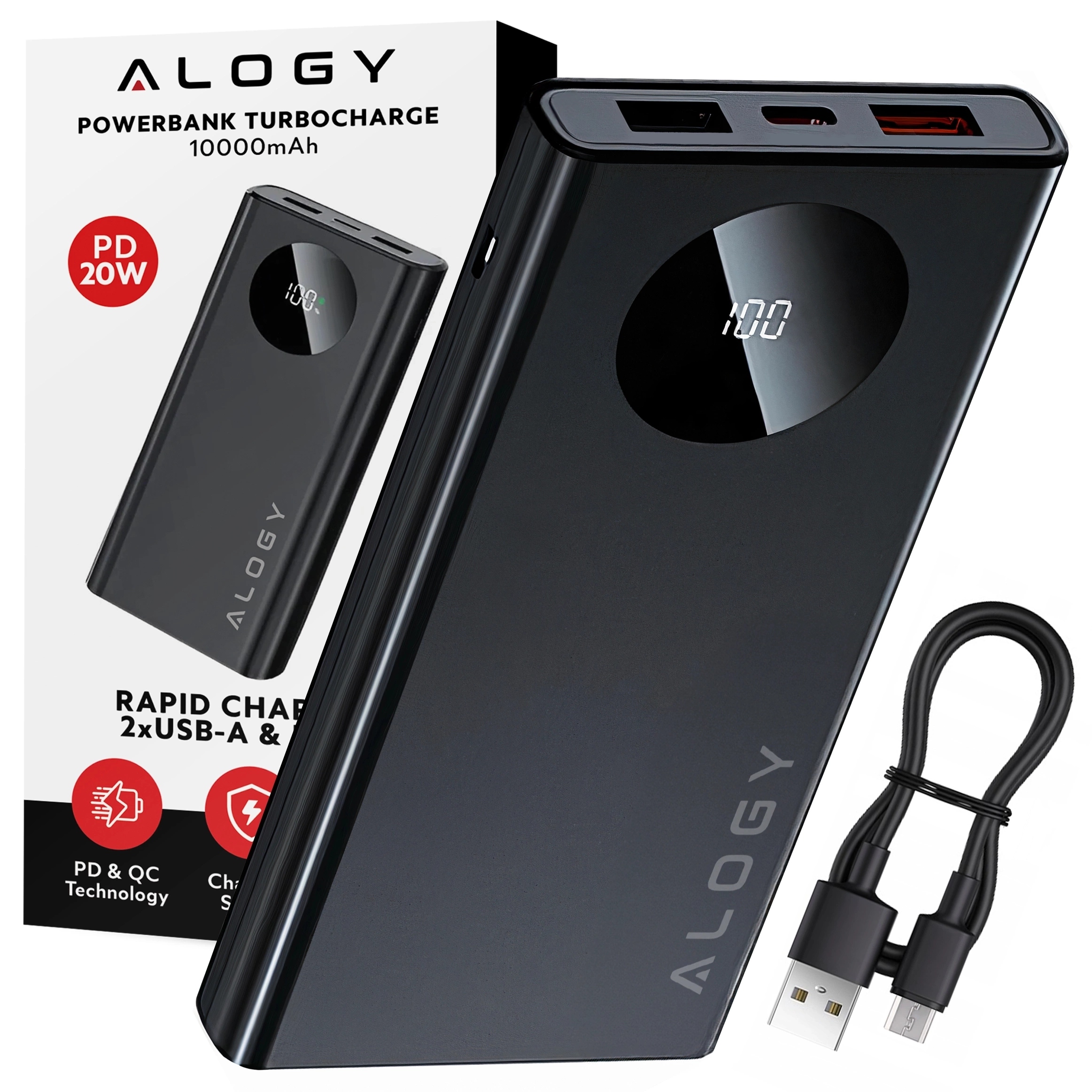 Power Banka S Rychlým Nabíjením 10000 Mah 120 W Usb-c Usb-a S Alogovým Kabelem