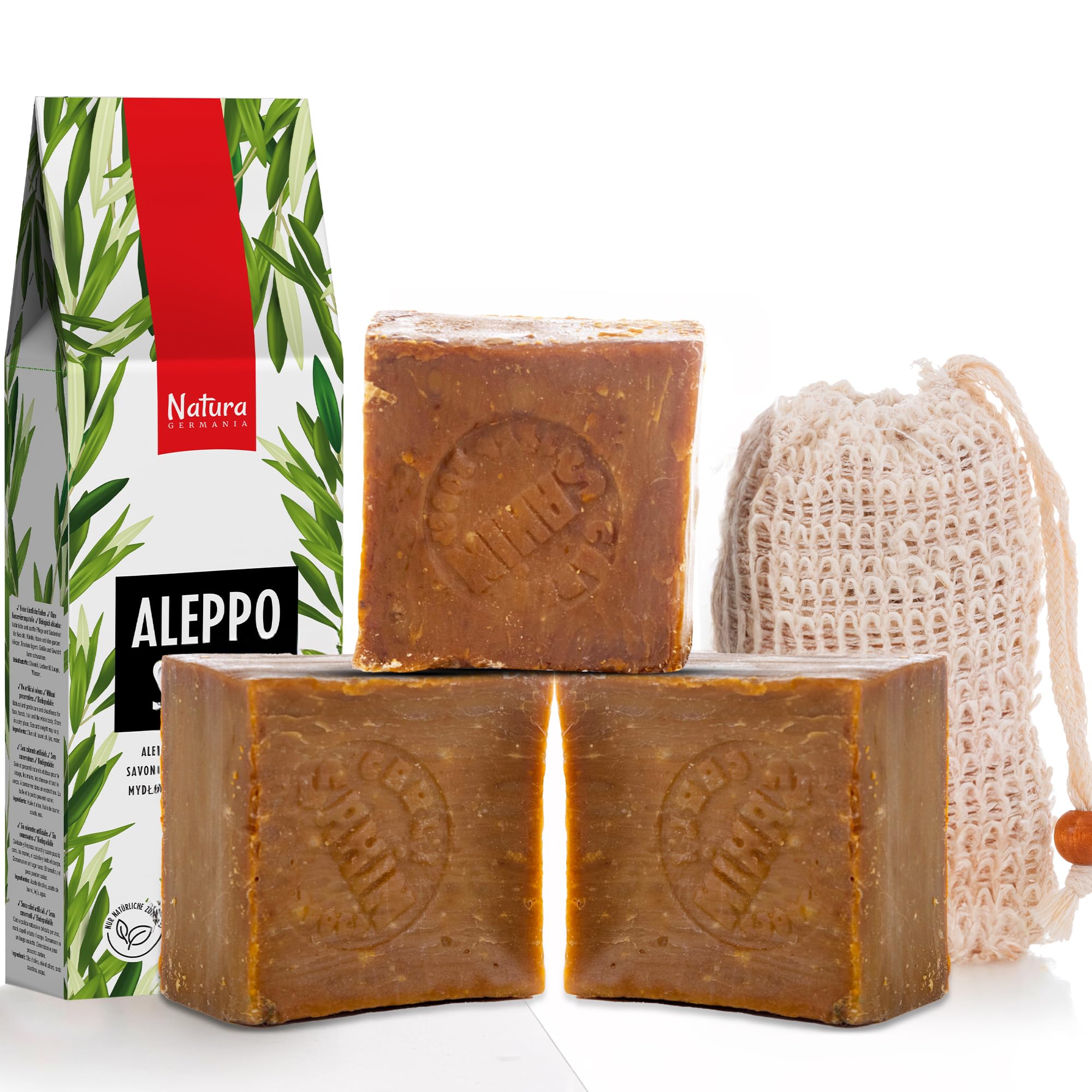 Natura Germania Mýdlo Aleppo 3x200g 100% Olivový olej Sisalový sáček