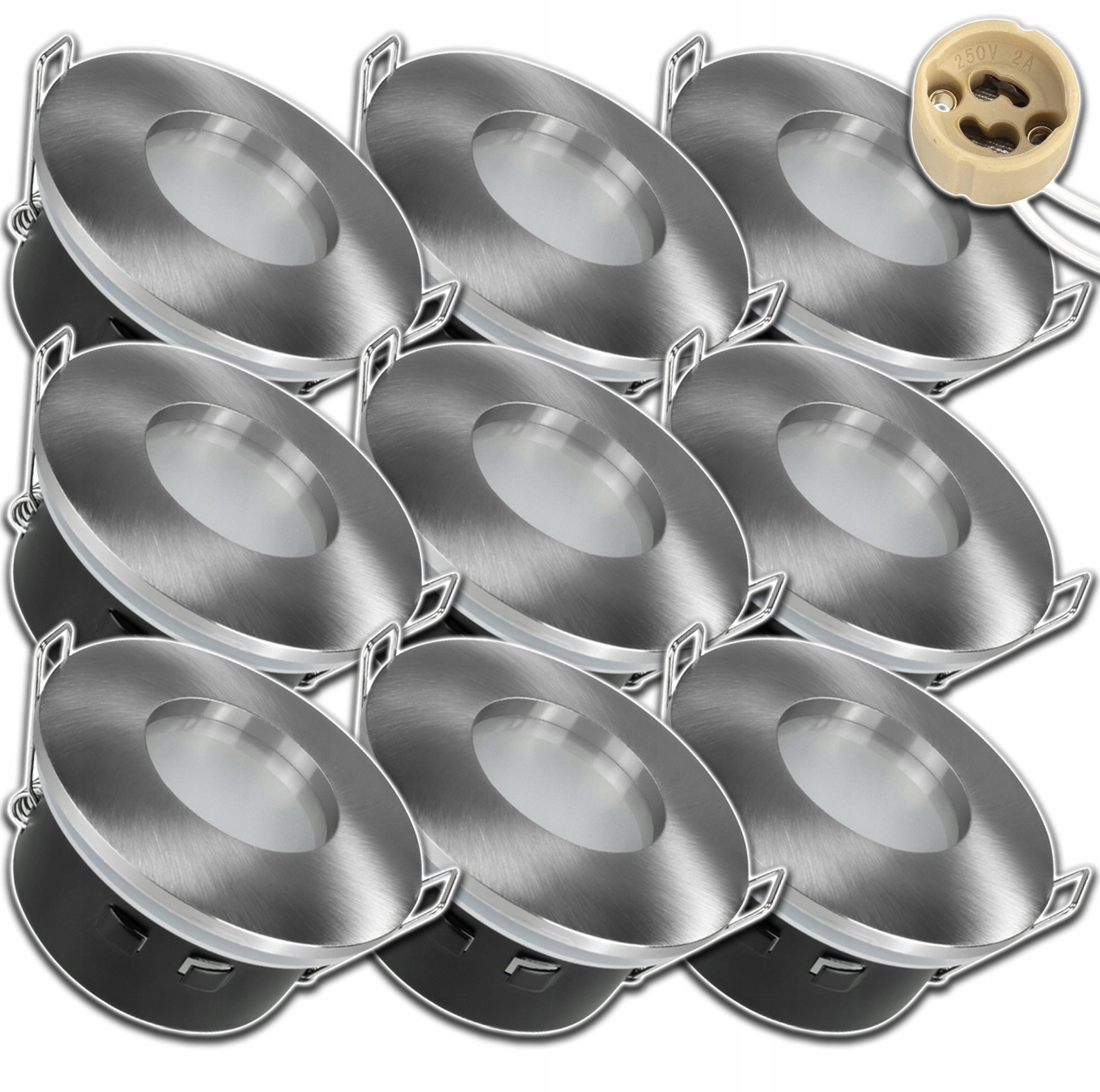 9 x Stříbrné Zapuštěné Stropní Svítidlo Do Podbití Voděodolné Zásuvka GU10