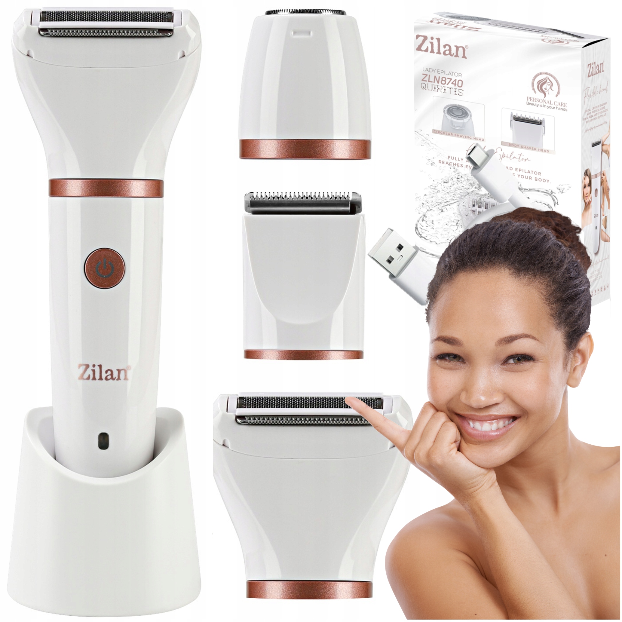 Golarka Damska Depilator Do Ciała Bikini Nóg Pach Wodoodporna Usb 3W1