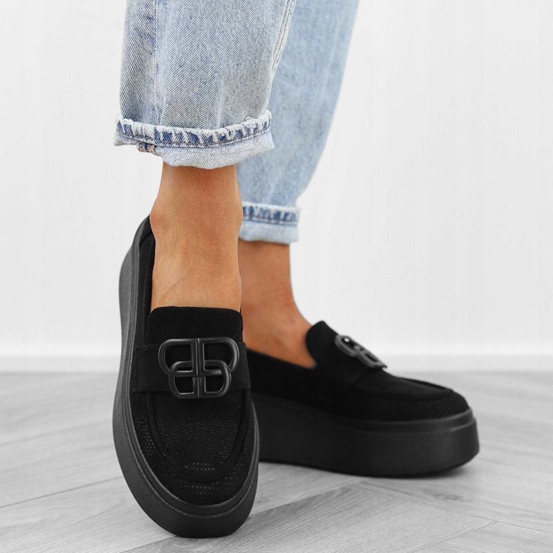 Czarne półbuty damskie platforma ażurowe mokasyny DS23109 r.38 Kod producenta 4659 BLACK