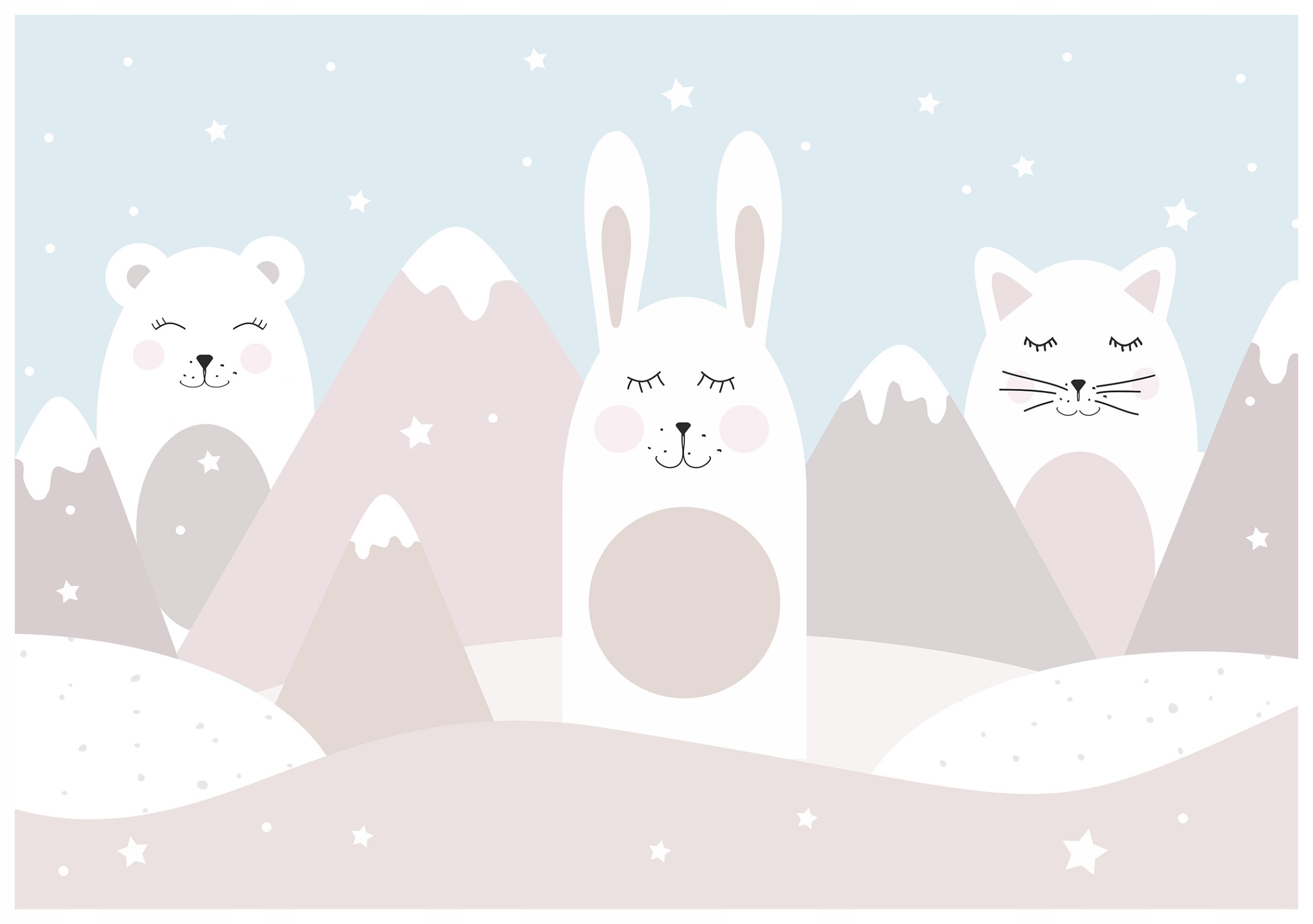 Fototapeta Medvedíky zajačiky mačiatka hory hviezdy vinylová 208x146 lepidlo