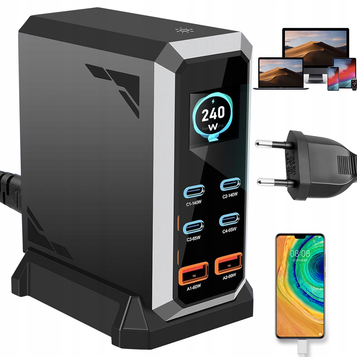 Nabíjecí Stanice 240W 6 Portů 2X140W 2X65W Typ C 2X60W Usb A Gan III