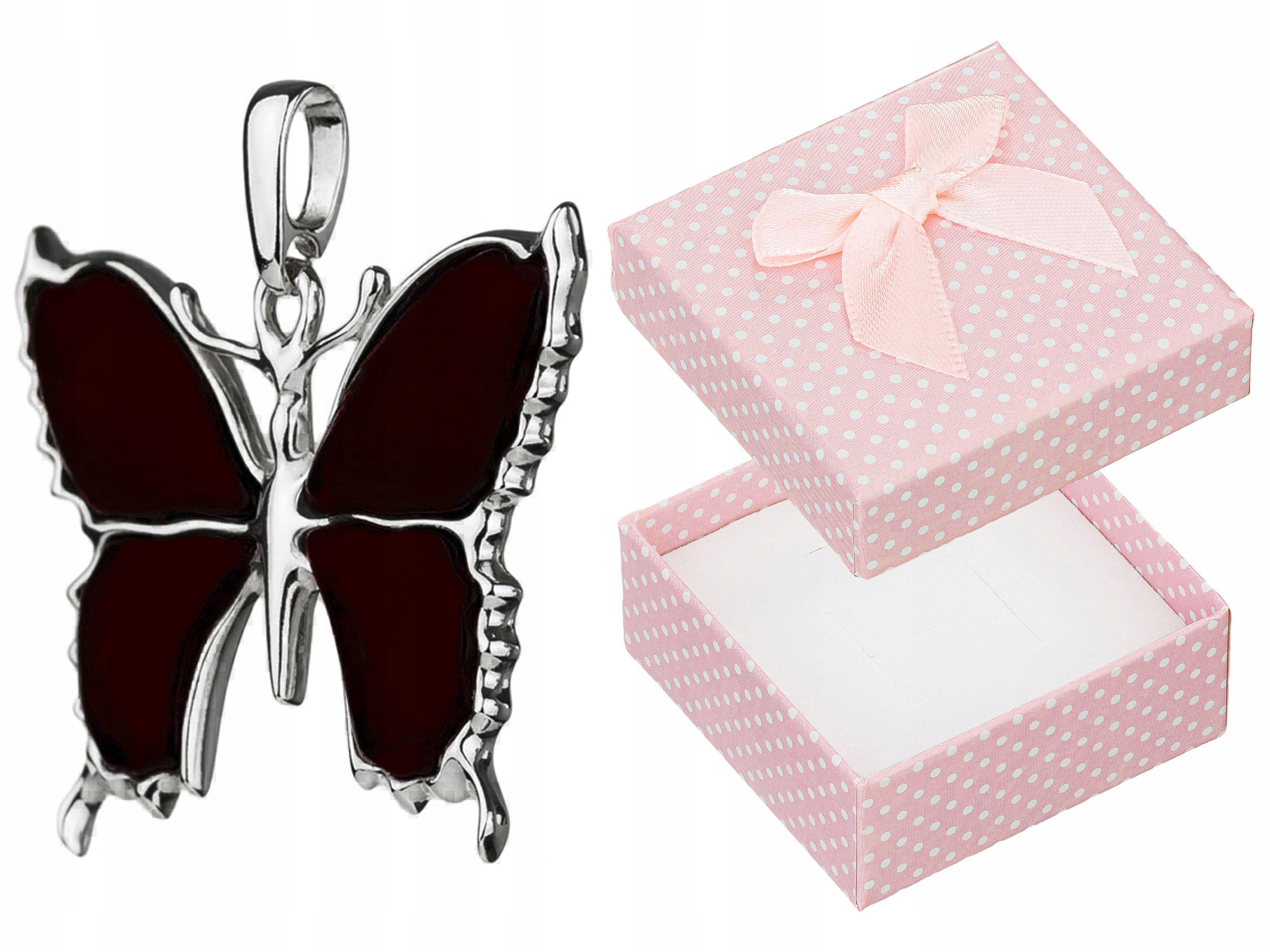 Stříbrný Přívěsek Motýl s jantarem Velký stříbrný dámský přívěsek Motýlek