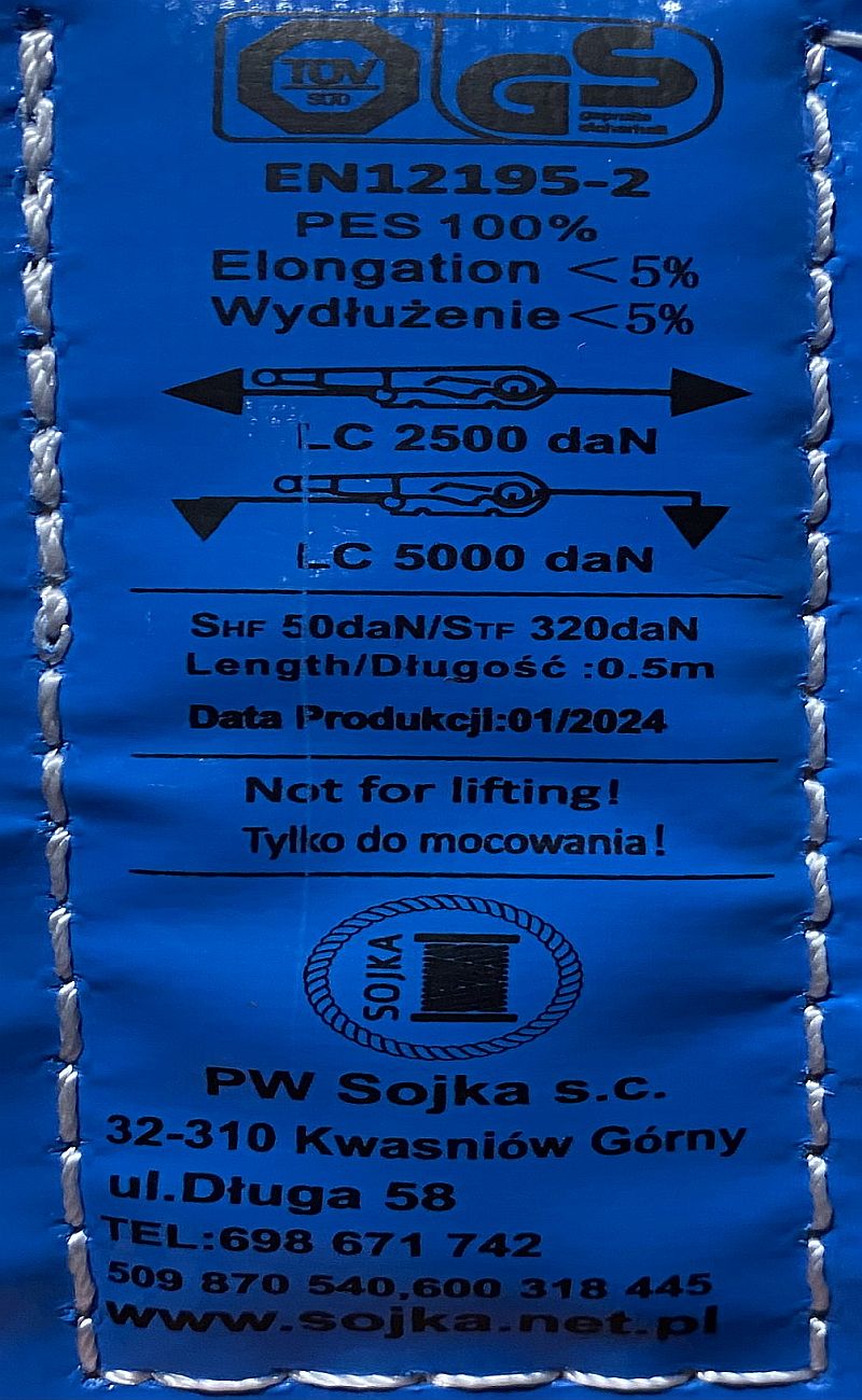 PAS TRANSPORTOWY Z NAPINACZEM 10M 50MM 5T TUV GS Producent inny