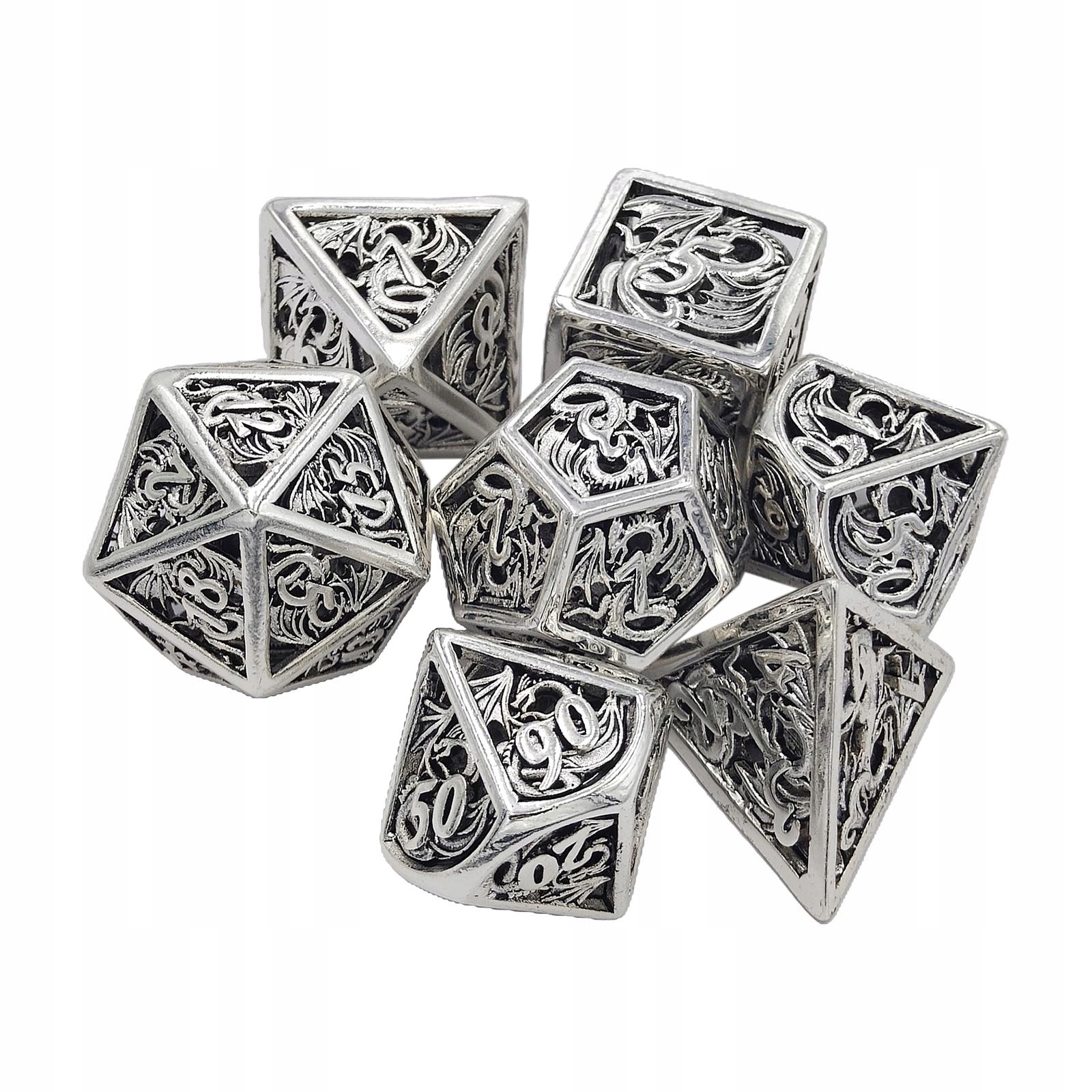 

7x Metalowe Kości Smocze Wielościanowe D20 D12