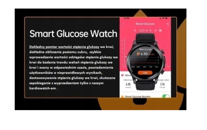 Zegarek Glukometr pomiar glukozy cukru EKG Spo2 Rodzaj smartwatch