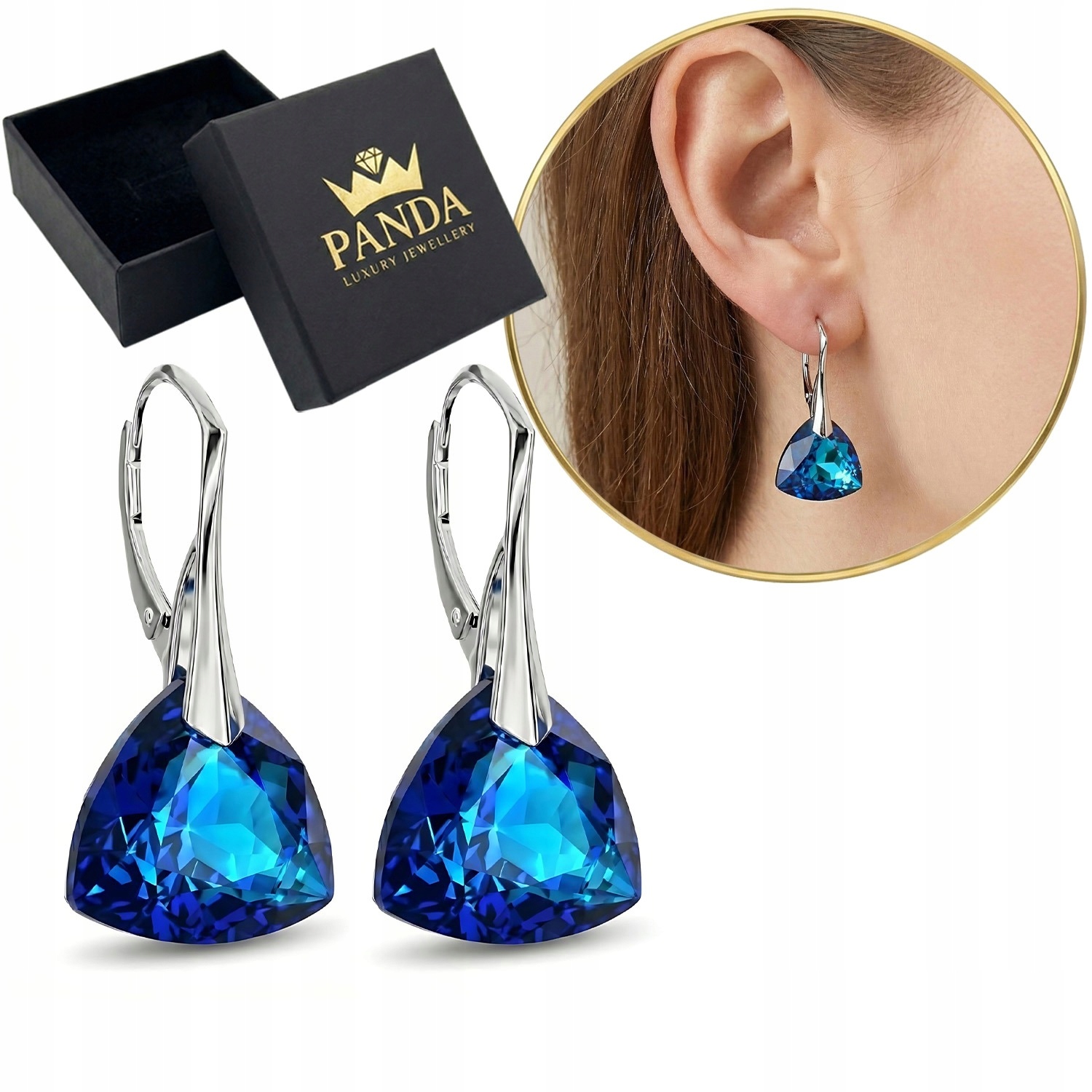 Náušnice Stříbro 925 Závěsné krystaly Bermuda Blue Dárek pro dívku