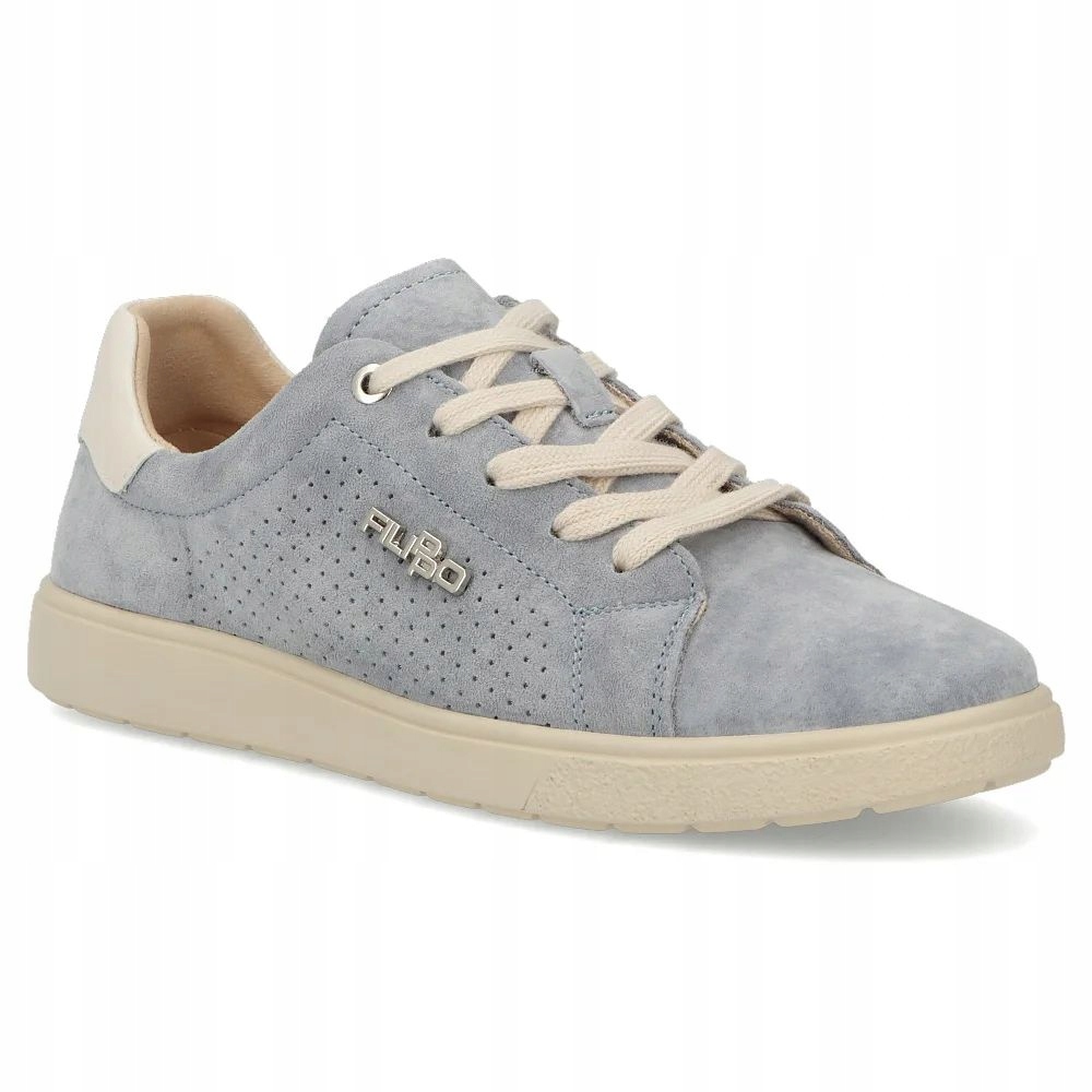 półbuty damskie Skórzane Niebieski Zamsz sneakersy trampki Filippo DP6738