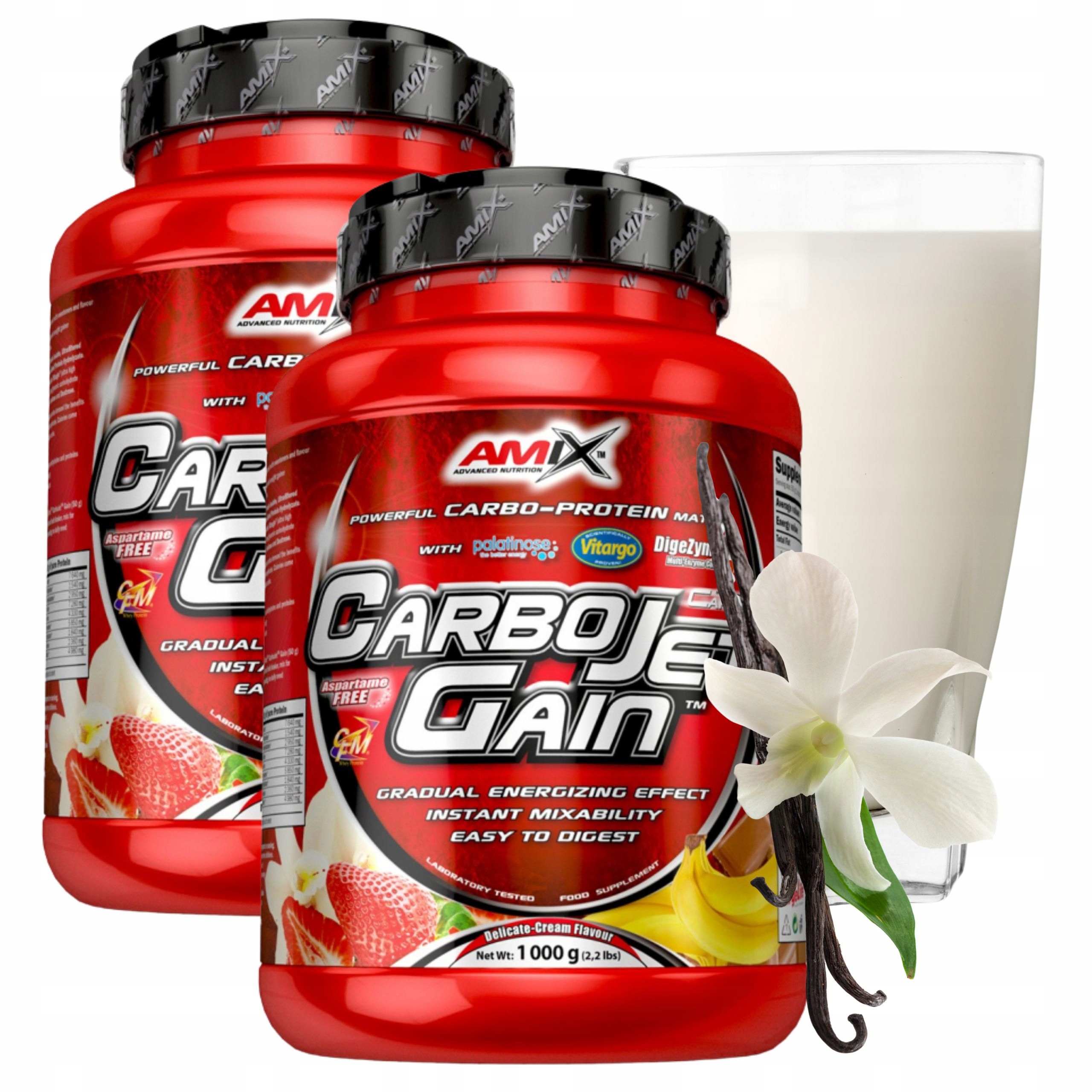 Gainer na svalovou hmotu Bílkoviny Wpi Cfm VItargo Sacharidy Vanilka 2 x 1 kg