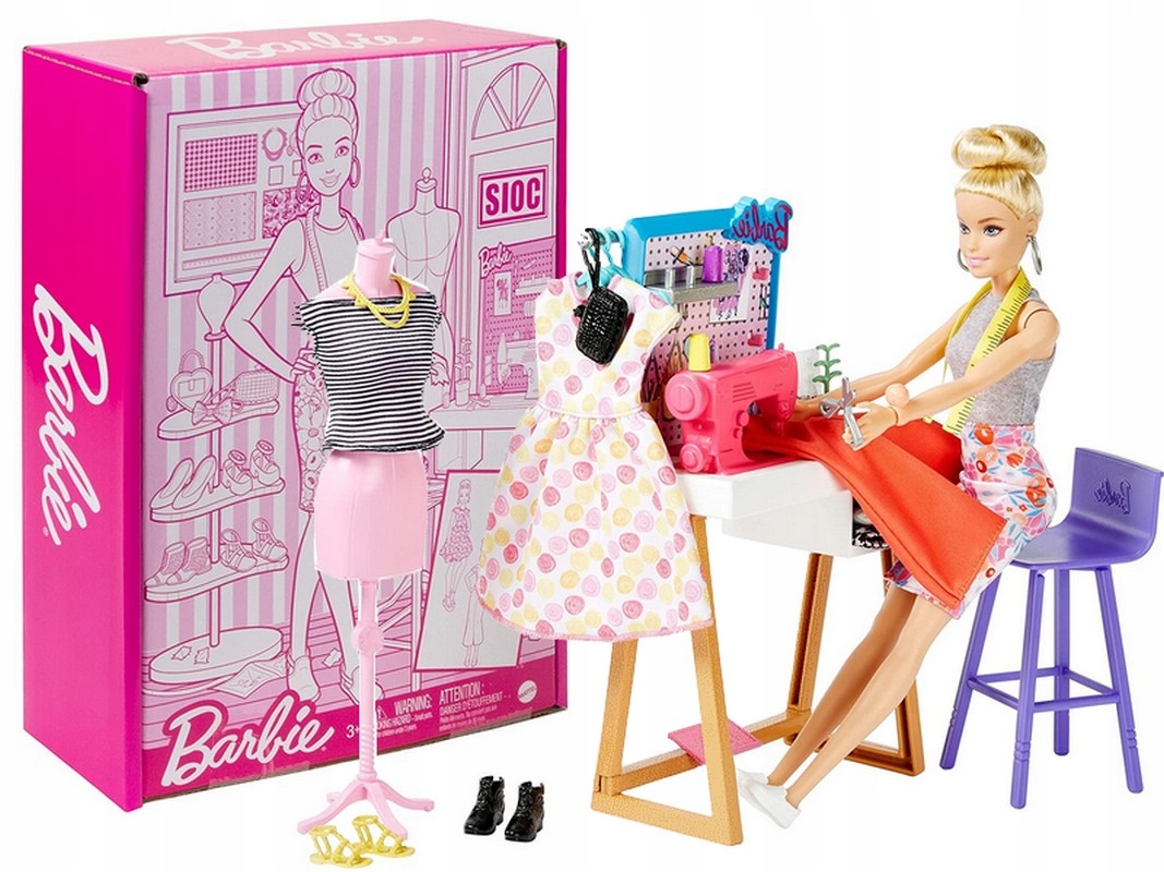

Lalka Barbie Studio Mody maszyna do szycia zestaw