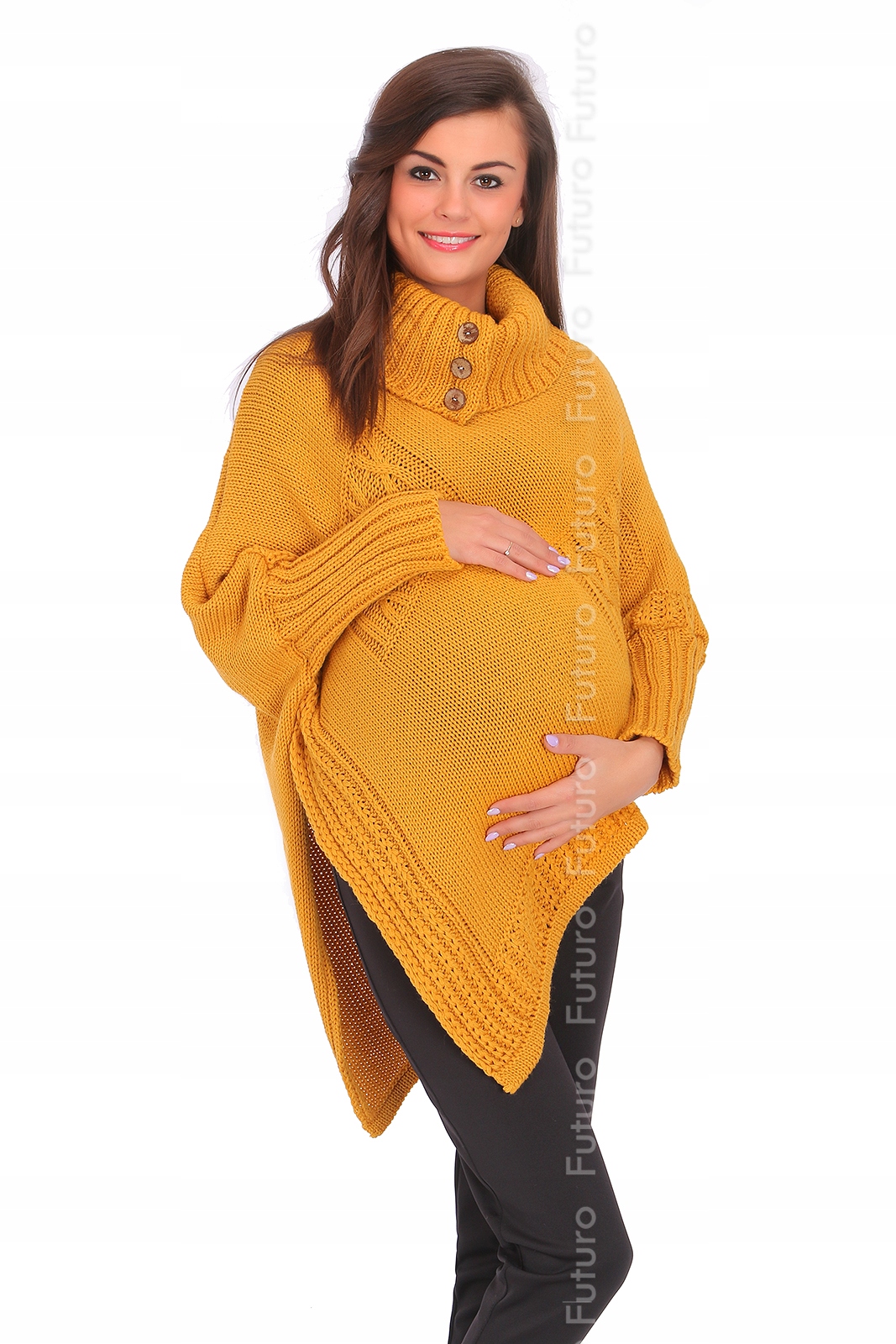 CIEPŁA NARZUTKA CIĄŻOWA PONCZO SWETER GOLF FAS09