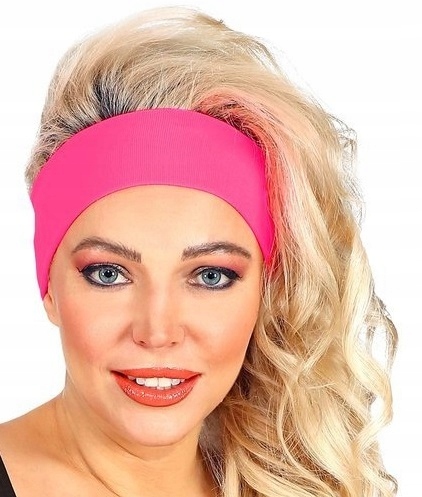 OPASKA Materiałowa Na Głowę Neonowa RÓŻOWA Disco Lata 80 Karnawał