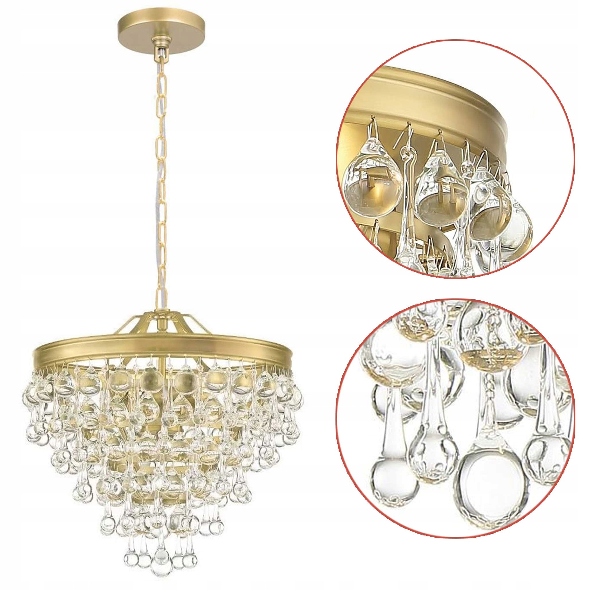 Kryštálový luster Zlatý 3xE14 Závesná lampa s kryštálmi Nastaviteľná