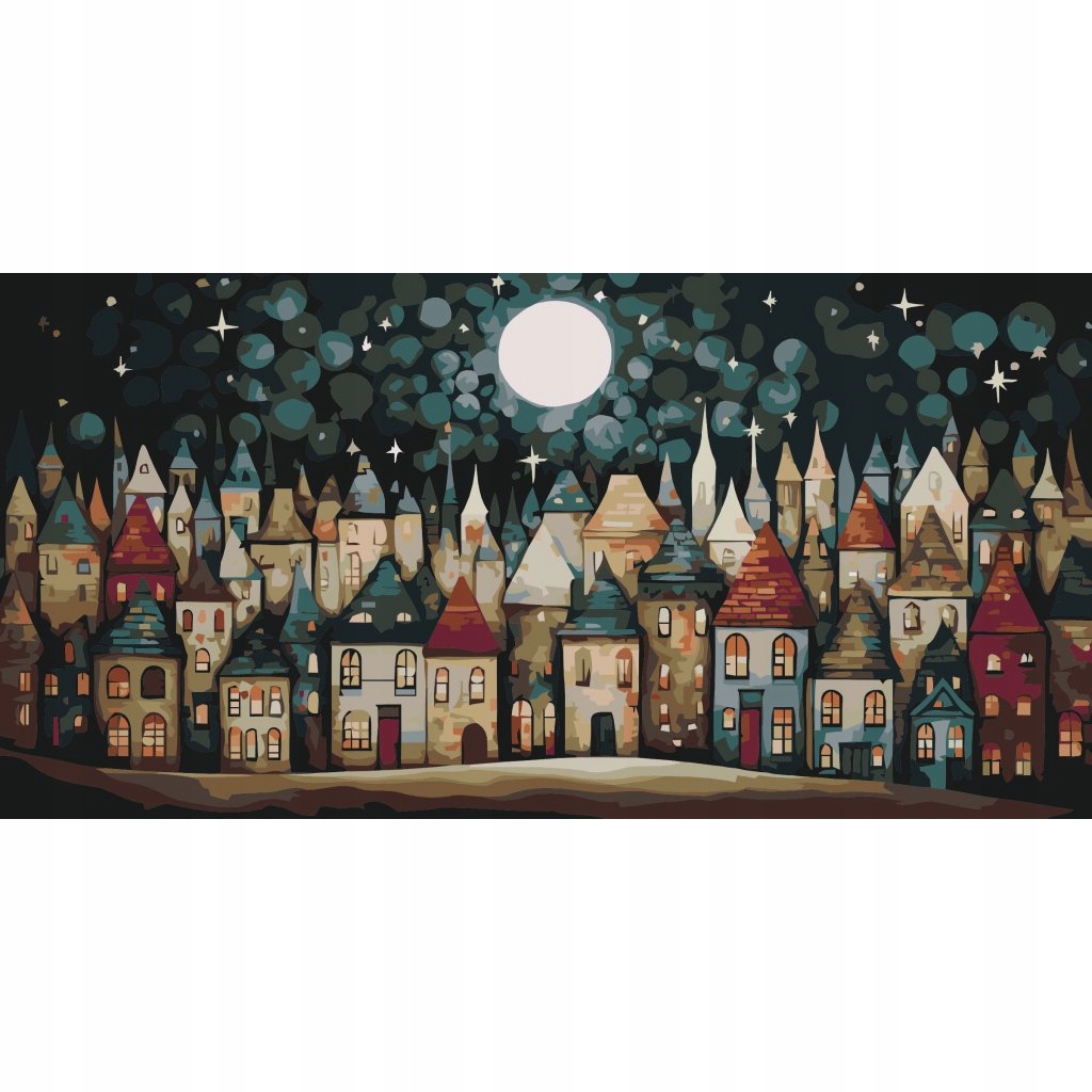 Diamantová výšivka Ulice Město V noci Sníh Svatá Zima Měsíc Velký 40x80 cm